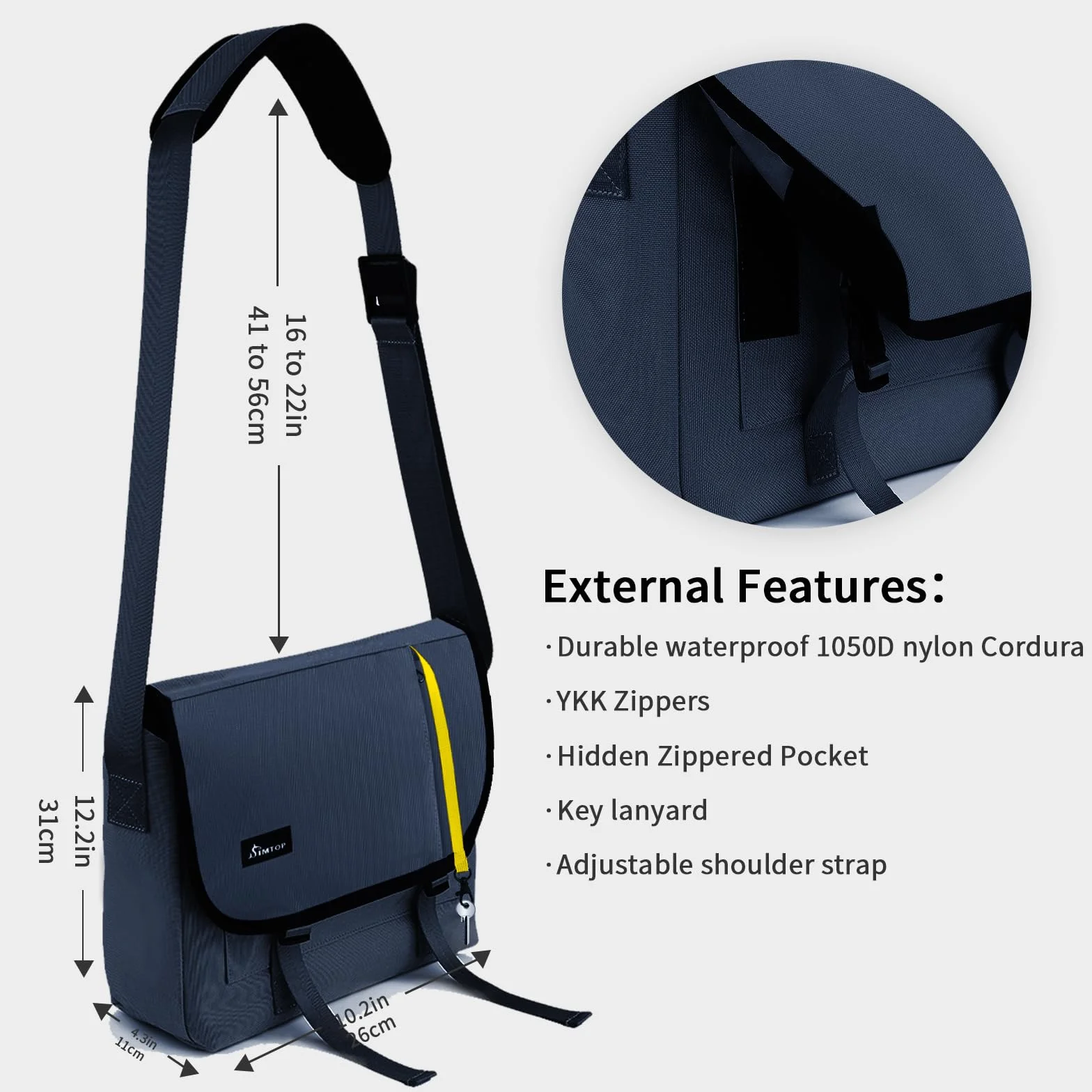 SIMTOP Borsa Tracolla Uomo Sling Bag Borsa Messenger Bag Con Tracolla Imbottita Borsa di Scuola Bag per il lavoro, Scuola, Business All'aperto Ufficio Uni Travel Everyday