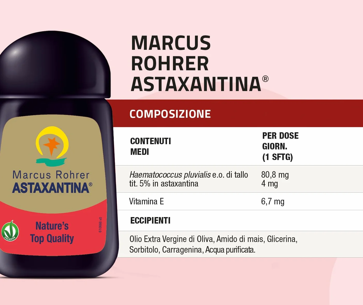 Marcus Rohrer Astaxantina Integratore Alimentare Antiossidante Protezione UV 30 Softgel