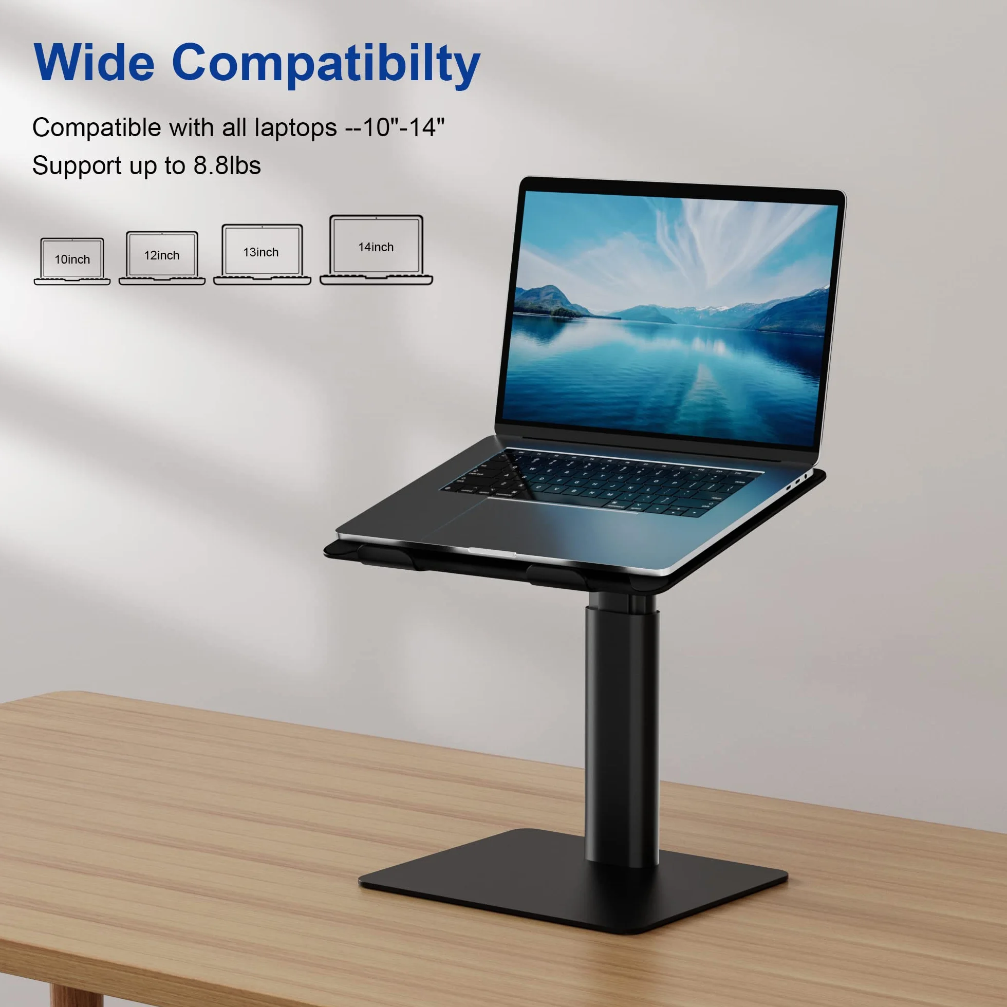 BESIGN LSX6 Supporto PC portatile, Supporto per portatile ergonomico per il lavoro in stand, Supporto per laptop compatibile con portatili da 10-15.6", Nero
