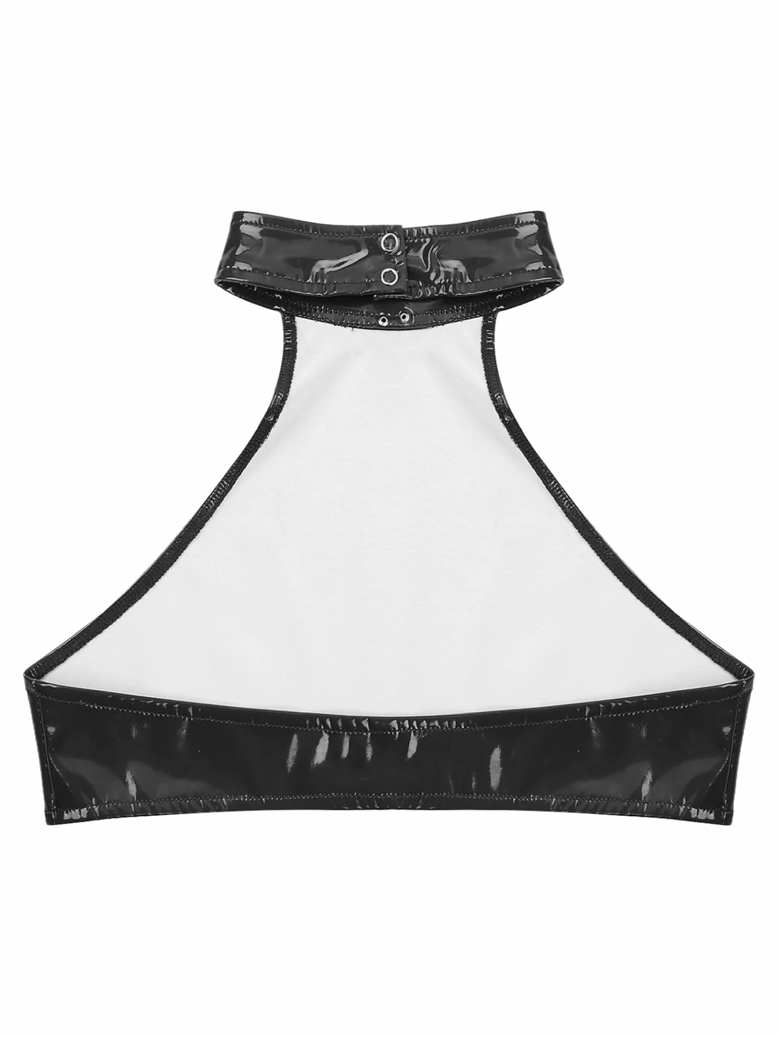 Maglietta Crop Top Pelle Lucida Latex Look per Uomo Stretch Muscolare Festa Gogo