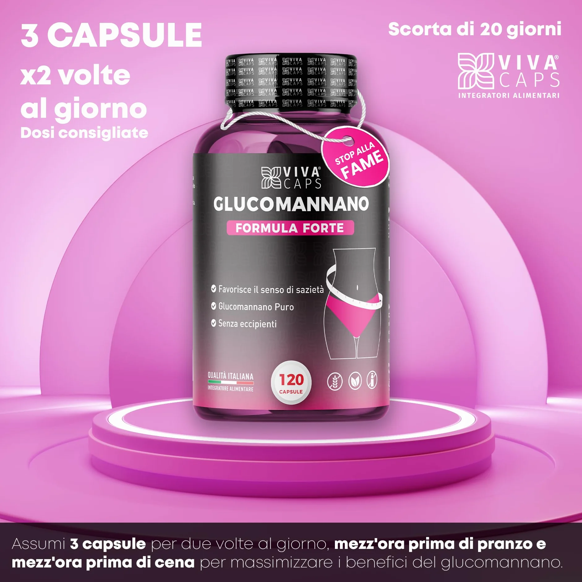 Glucomannano Forte Purificato 3000mg 120 Cps, Supporto Digestione Naturale, Made in Italy