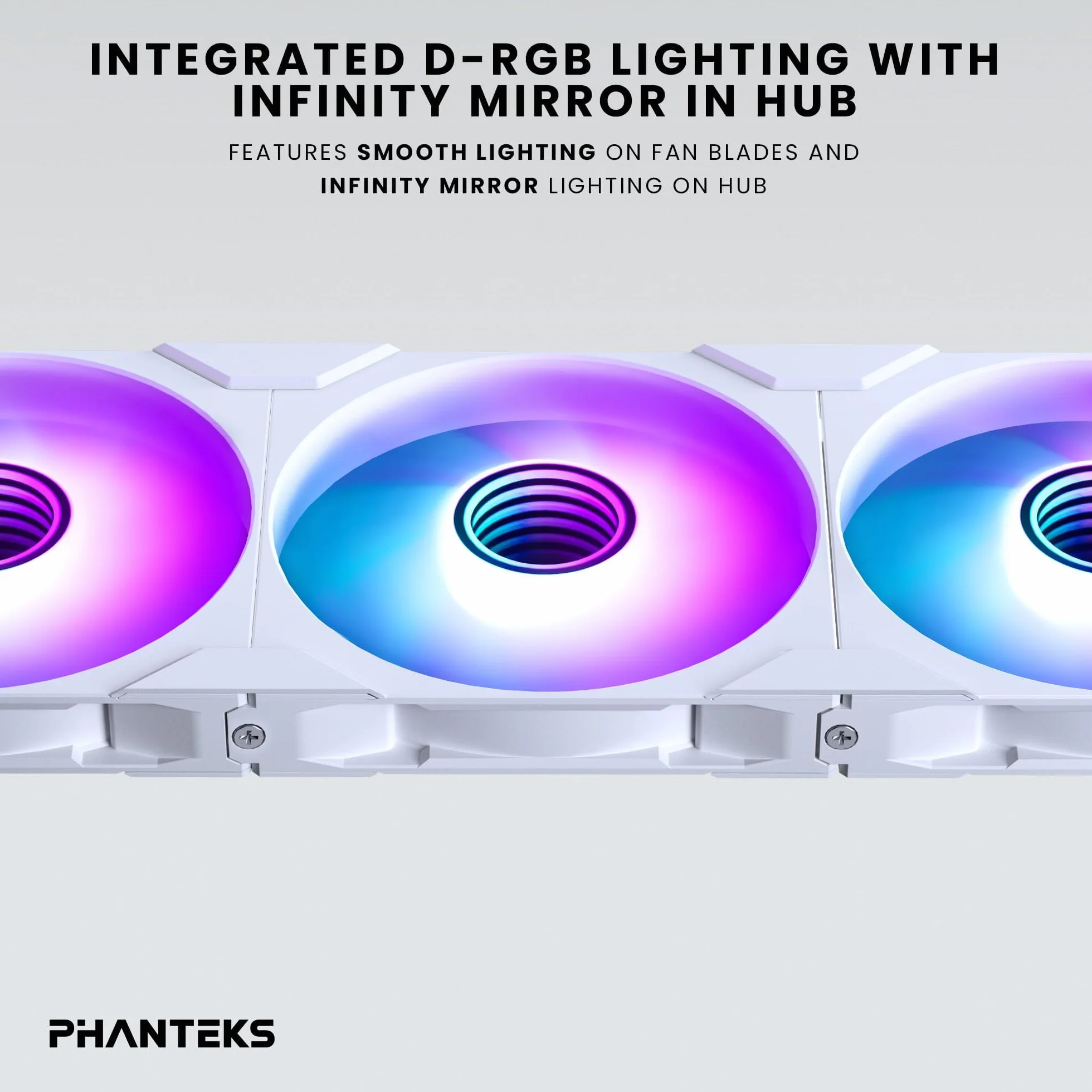 Phanteks M25-140 Gen2, 3er Pack, ventola di raffreddamento ad alte prestazioni ARGB da 140 mm, telaio ventola unificato a Daisy-Chain, hub Infinity Mirror, connessione a cavo singolo, Bianco