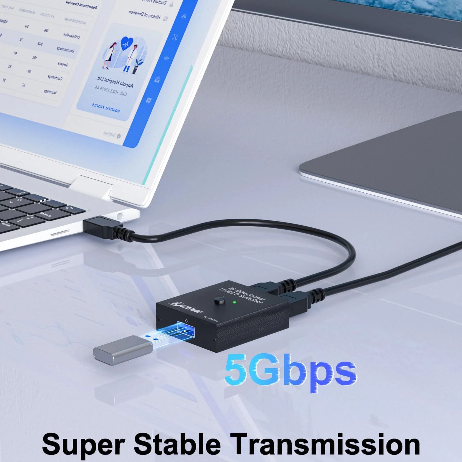 MLEEDA Switch USB 3.0 Bidirezionale 2 In 1 Out / 1 In 2 Out per 2 PC Condividi Tastiera Mouse Scanner Stampante, Escluso Cavo