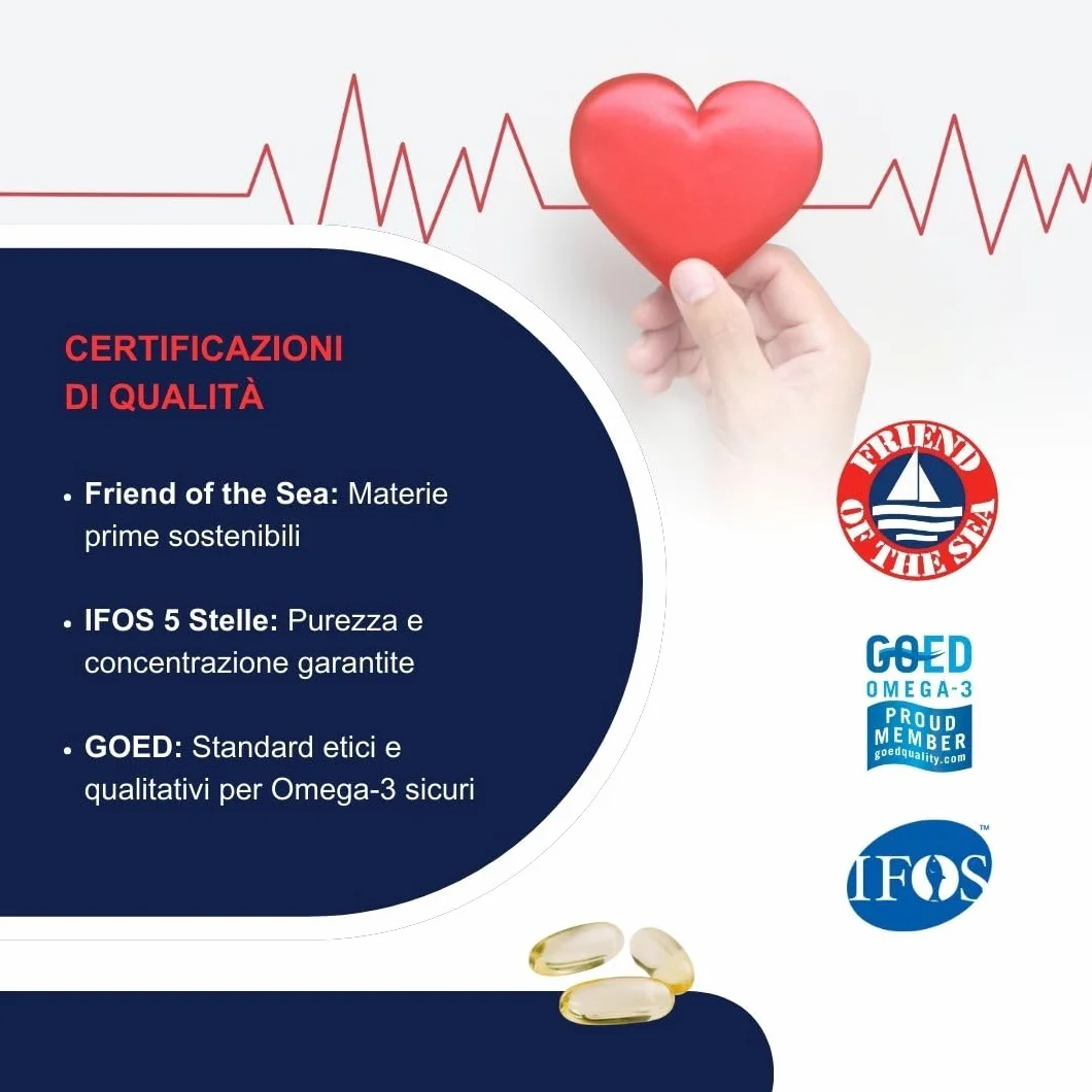 Omega 3 1000mg IFOS 5 Stelle Certificato - Olio di Pesce Privo di Metalli Pesanti, Senza Retrogusto