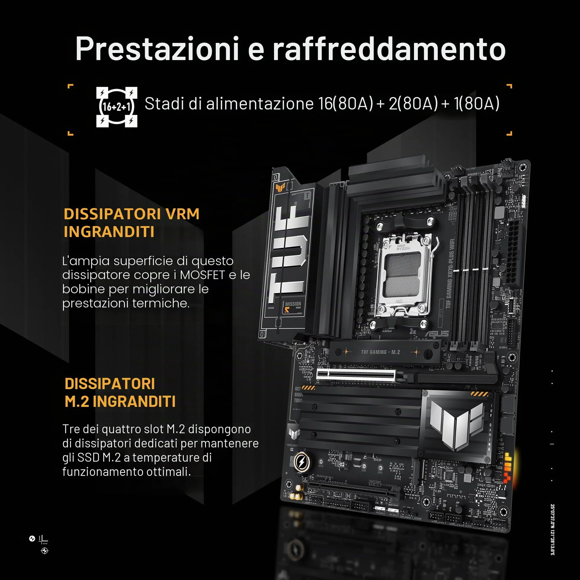 ASUS TUF Gaming X870-PLUS Scheda madre WiFi AMD AM5 X870 ATX, 16+2+1, 80A SPS Power Stages, DDR5, PCIe 5.0 Ready, quattro slot M.2, Wi-Fi 7, LAN 2,5 GB, HDMI, USB4® 40 Gbps, SATA 6 Gbps, USB