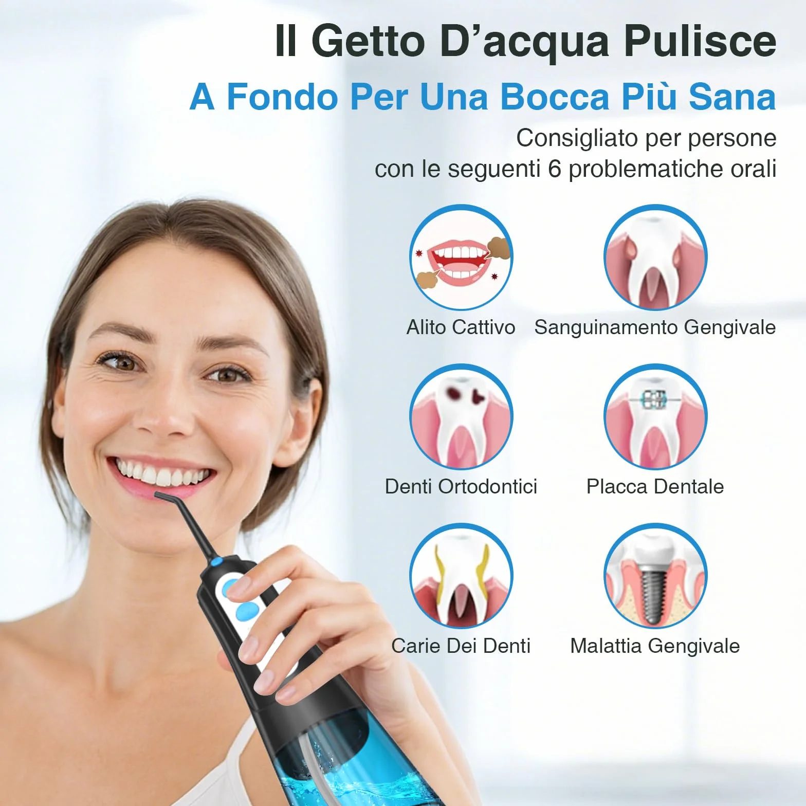 SURFOU Idropulsore Dentale Portatile Elettrico Water Flosser Irrigatore Orale con Pulitore Getto Acqua