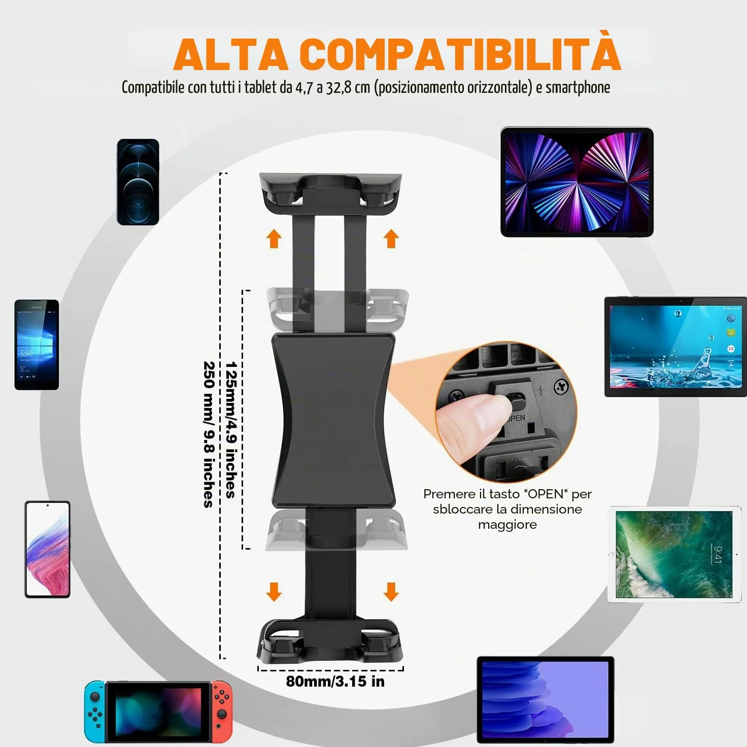 Tendak Supporto Tablet per Cyclette, Spinning e Bicicletta - Collo di Cigno Robusto e Flessibile per iPad, iPad Pro, Mini, Air e Altri Tablet 4.7-12.9"