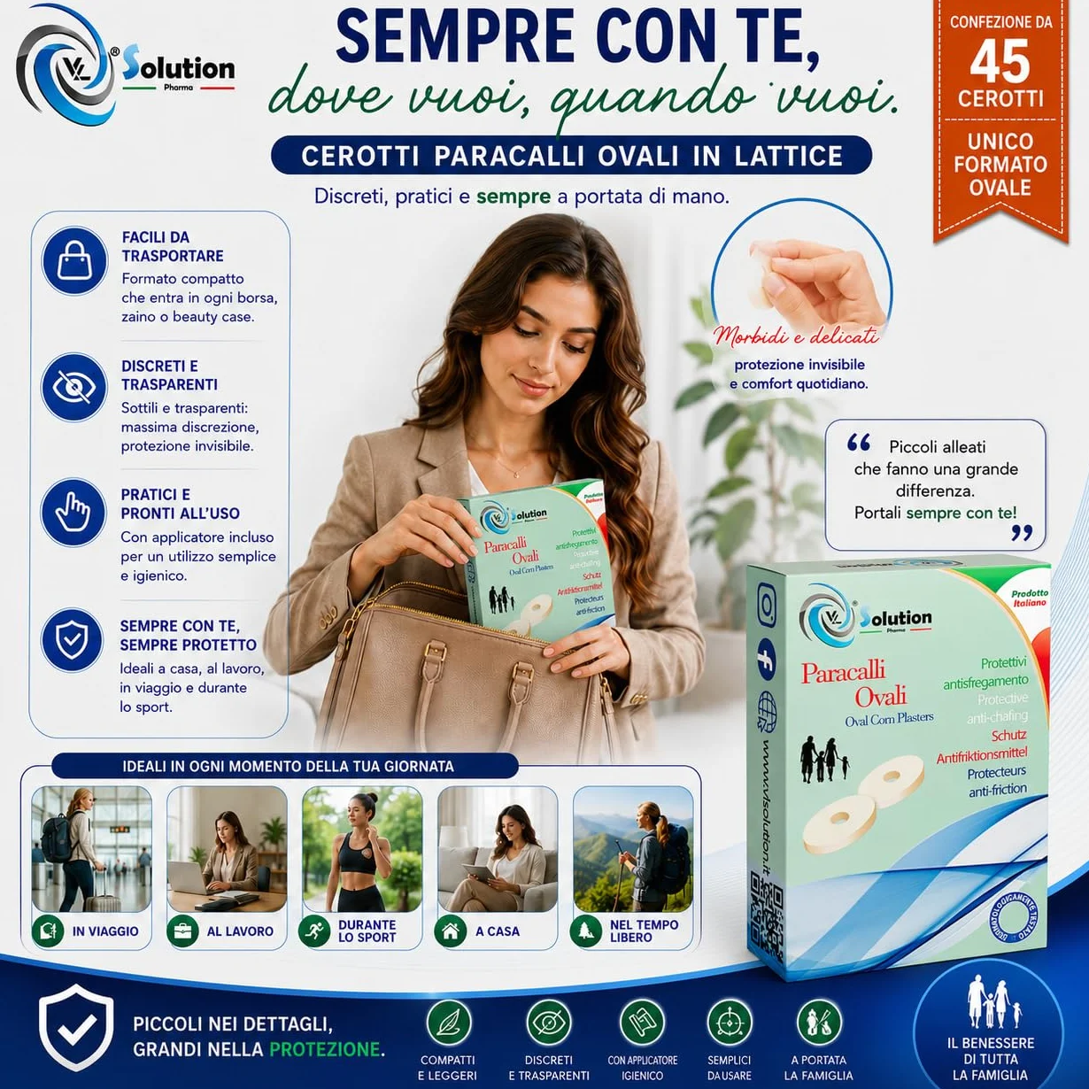 Cerotti Paracalli Ovali MAXI 45 pz - Cerotto protettivo anti-sfregamento autoadesivo con applicatore