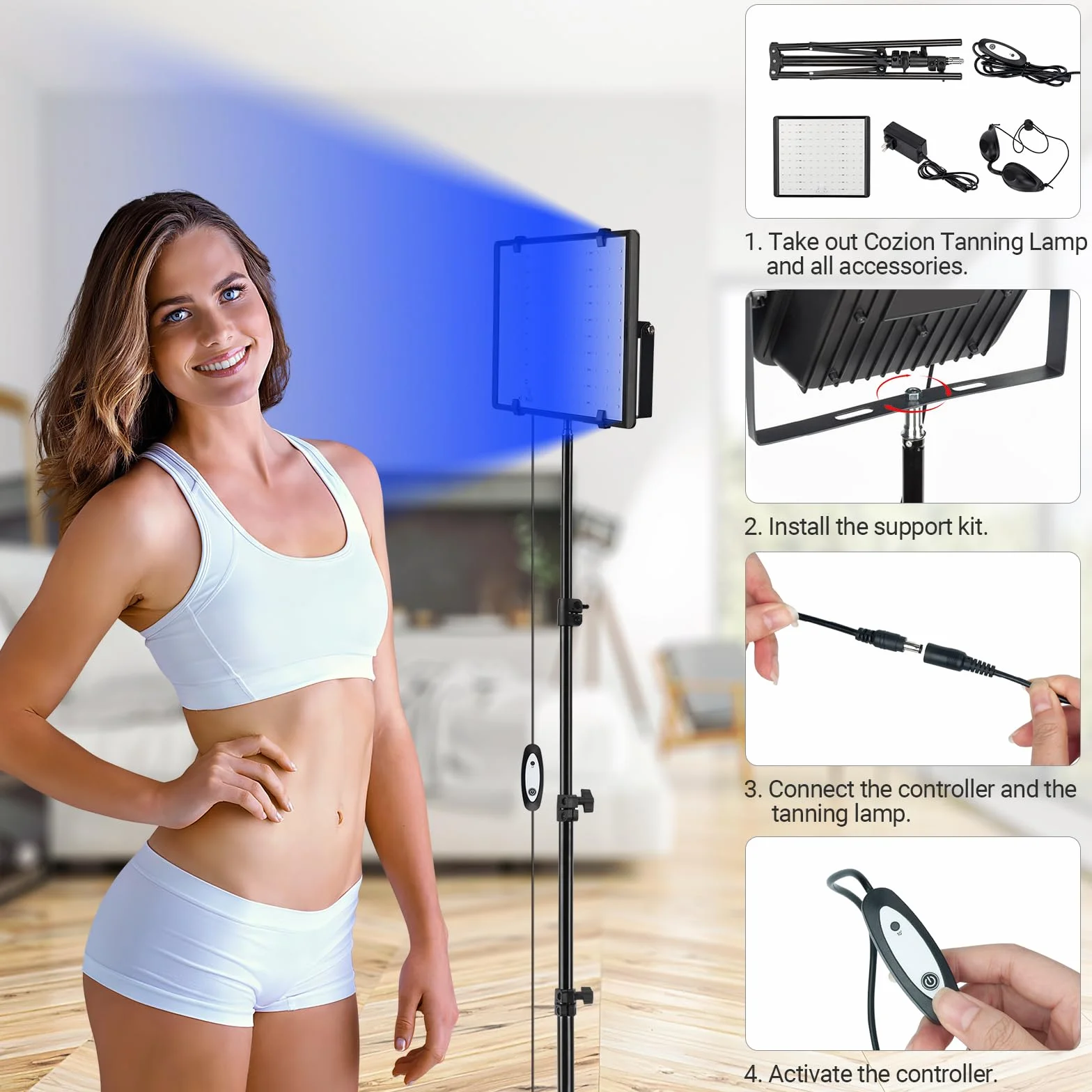 Cozion Lampada Abbronzanti 30W Pieghevole Luce Abbronzante Viso con Treppiede Telescopico 120 LED