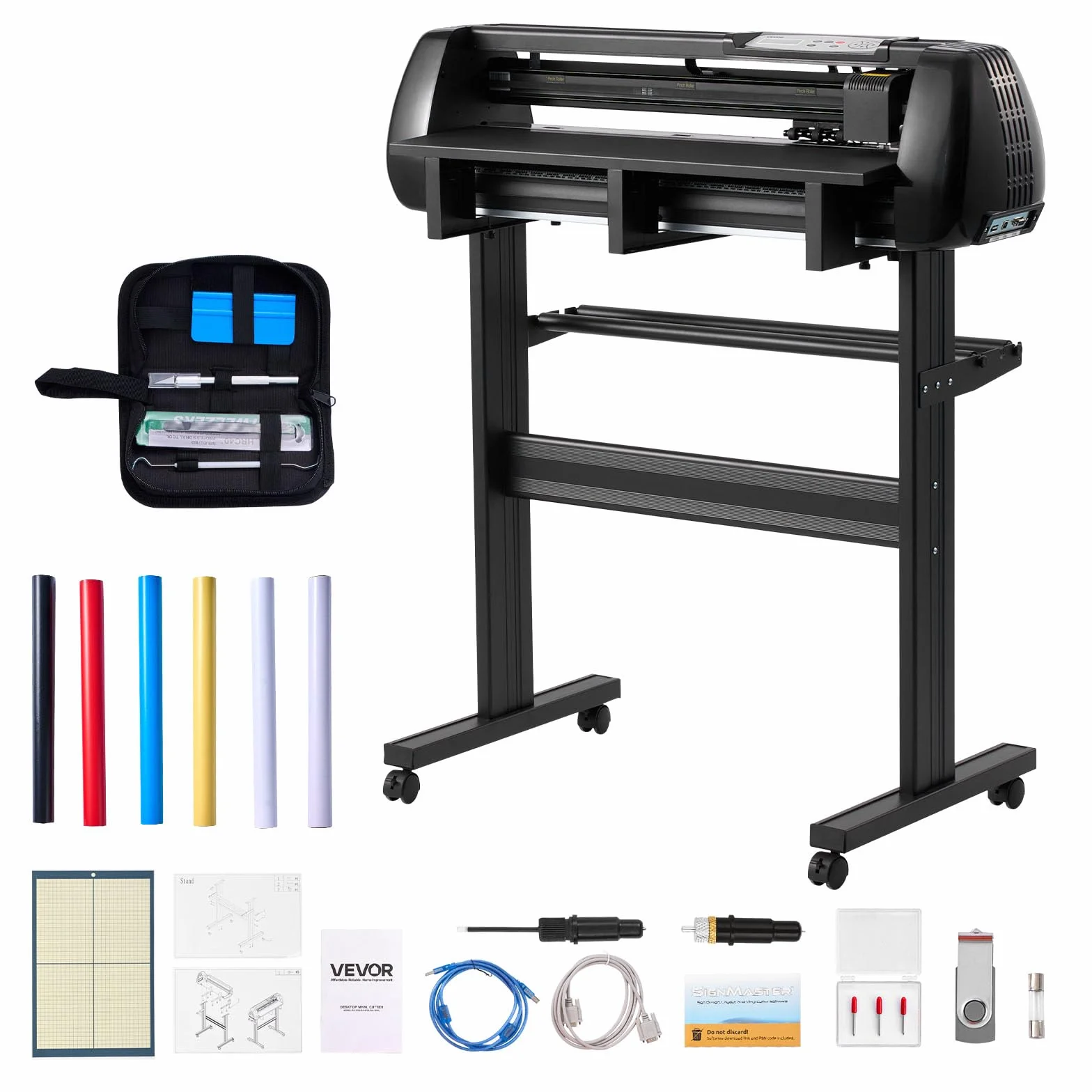 VEVOR Plotter da Taglio Vinile, Macchina da Taglio per Vinile, Macchina Taglierina, Larghezza di Alimentazione max. 720 mm, Doppie lame, Forza e Velocità Regolabili, Display LED con Fogli Adesivi