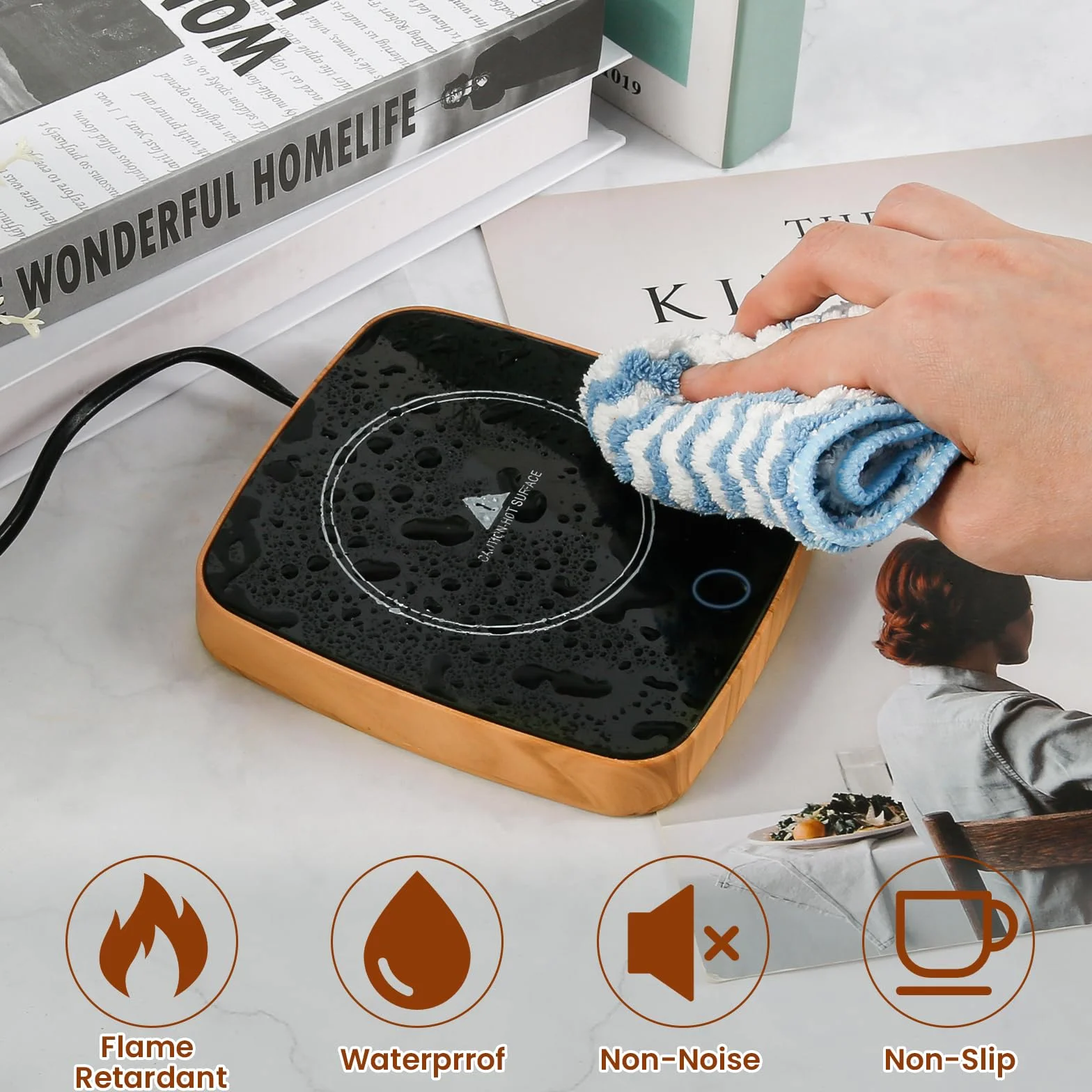 Scalda Tazza, Teklemon Scaldatazze da Caffè, Scalda Bevande Elettrico con 3 Impostazioni di Temperatura, Scaldino da Tè, Scaldino Elettrico per Bevande Cacao Latte Caffè Tè (In Legno)