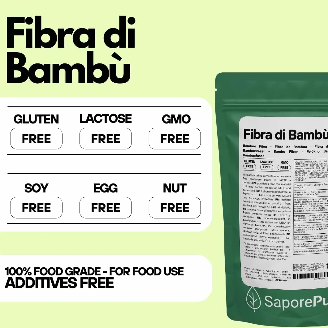 SaporePuro Fibra di Bambù alimentare 100 gr farina a basso contenuto di carboidrati