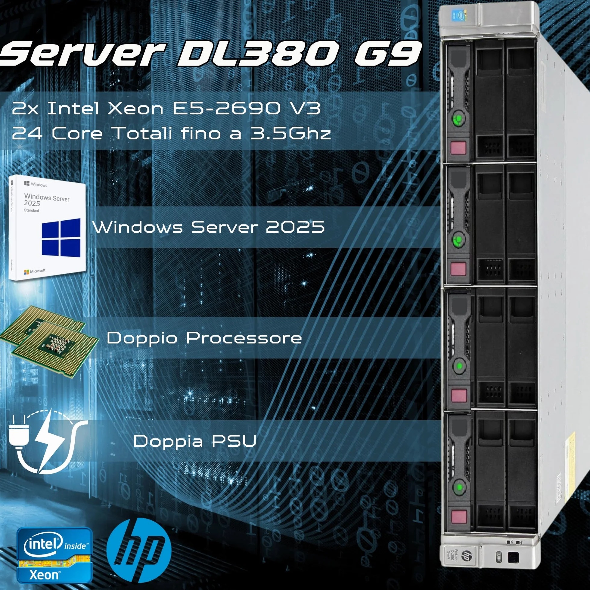HP ProLiant DL380 Gen9 Server Rack 2x Intel Xeon 2690 V3 128GB RAM 2x SAS 3.5" 4TB iLO H840 Windows Server 2022