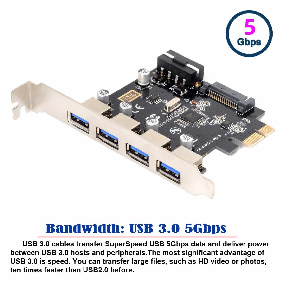 CY Scheda 4 Porte PCI-E a USB 3.0 HUB Adattatore di espansione PCI Express 5Gbps per scheda madre