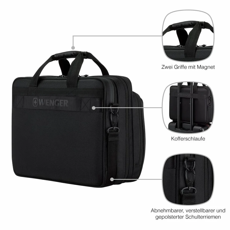 WENGER Legacy Black Series Borsa PC a Tracolla, Notebook 16”, Tasca per Tablet, Cartella, 15 l, Ufficio Lavoro Università, Nero, 653630