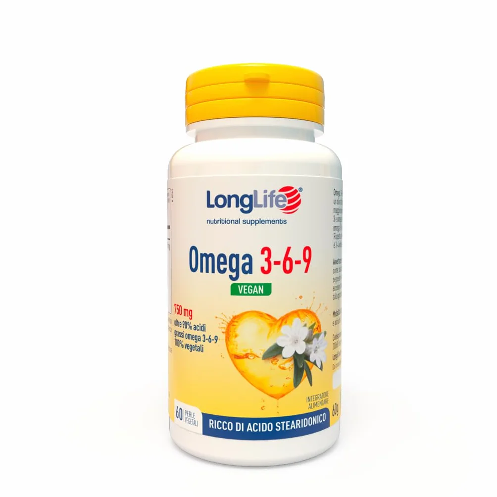 LongLife® Omega 3-6-9 Vegan 60 Perle Vegetali | Con Ahiflower® Oltre 90% Acidi Grassi Omega 3-6-9