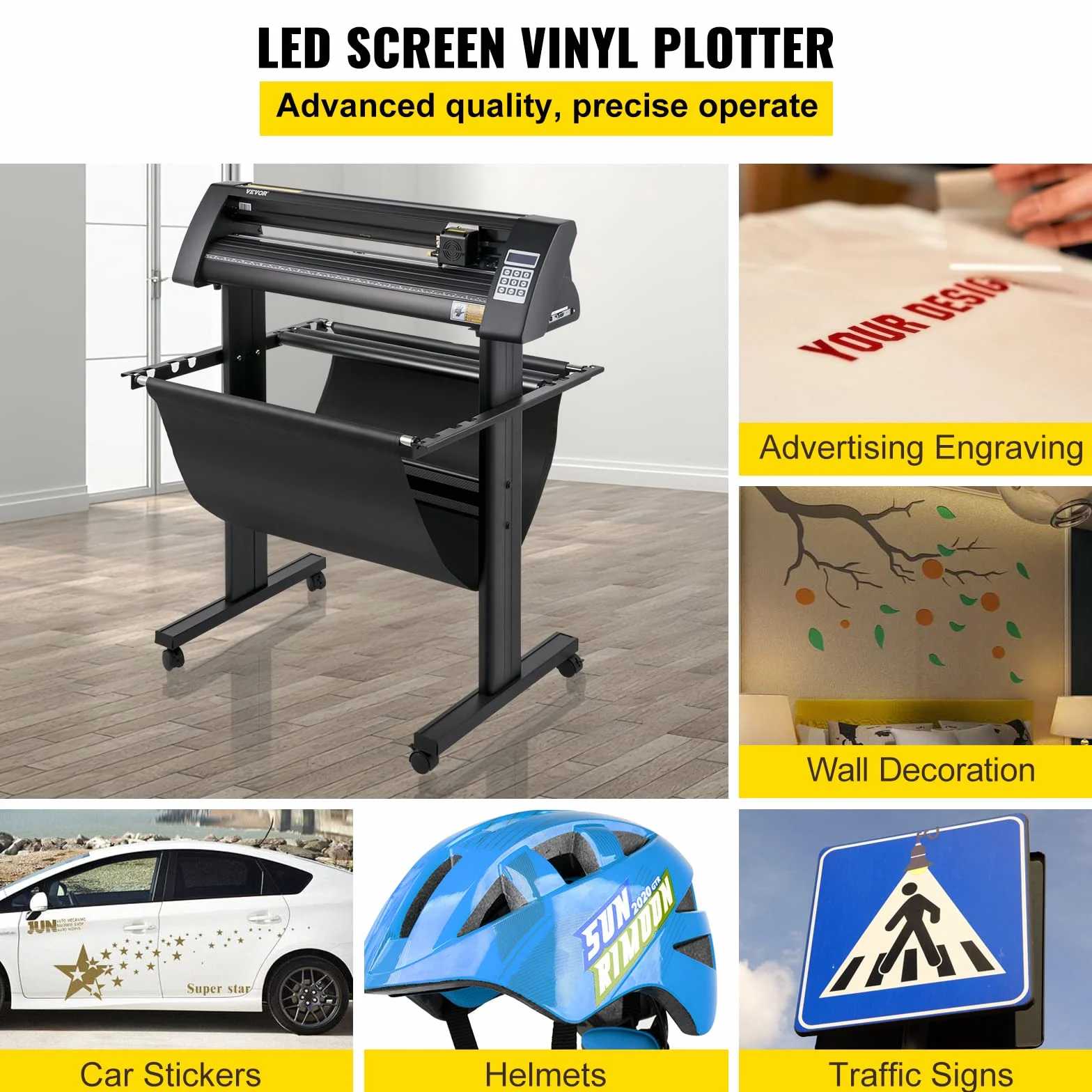 VEVOR Plotter da Taglio per Vinile Semiautomatico, Modello KH-870A 870 mm 95 W Taglierina per Plotter Vinile Flexi con Display LED per Adesivi per Auto, Segnali Stradali, Palloncini, Caschi, ecc.