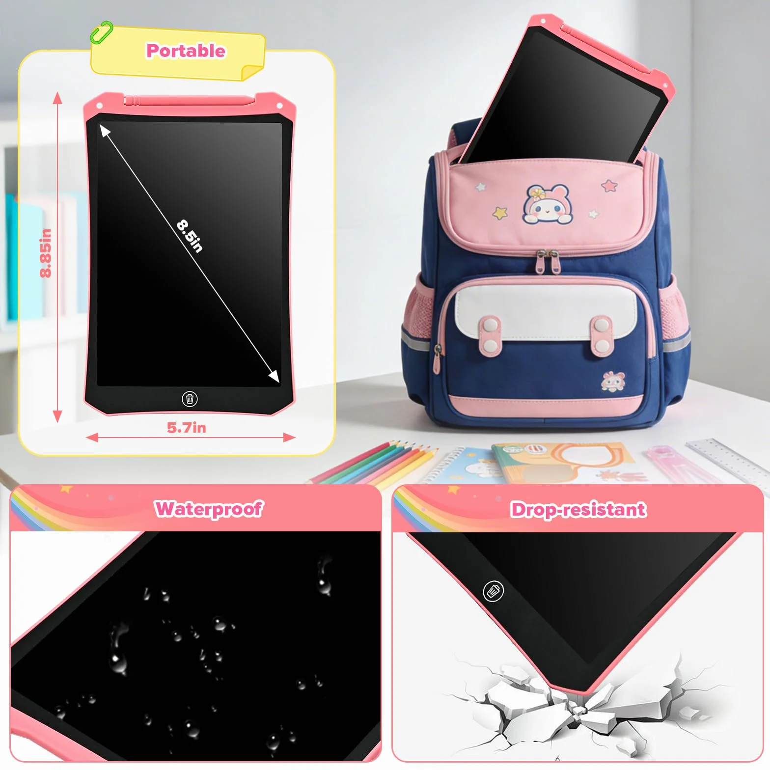 PINKCAT Tavoletta Grafica LCD 8.5 Pollici Lavagna da Disegno Digitale Portatile Ewriter Cancellabile Rosa