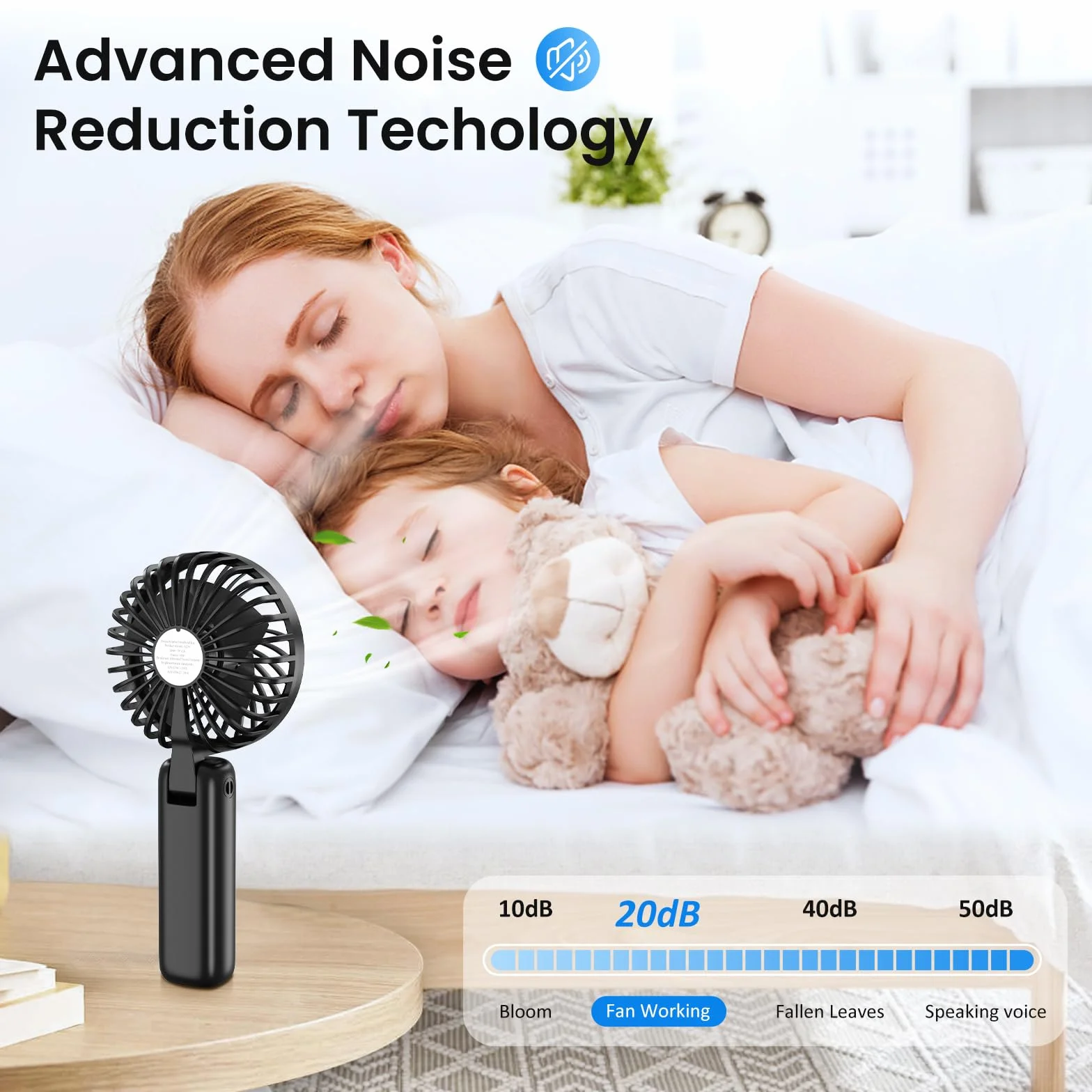 Ventilatore Portatile, 4000 mAh Mini Ventilatore Portatile USB-C Ricaricabile, 6 Velocità Ventilatore Piccolo con LCD Display, 2-in-1 Ventilatore da Tavolo per Ufficio, Spiaggia, Viaggio, Pendolarismo