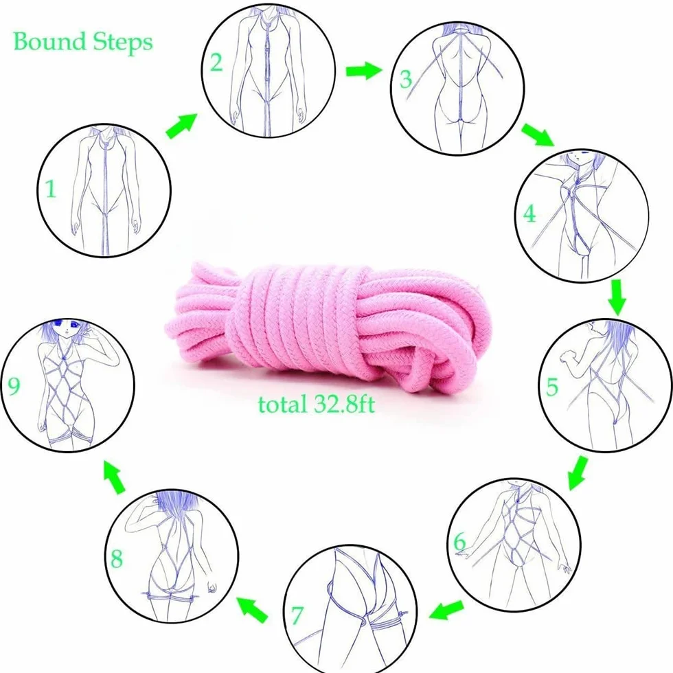 Kit 7 pezzi in pelle rosa per polso e caviglia per camera da letto