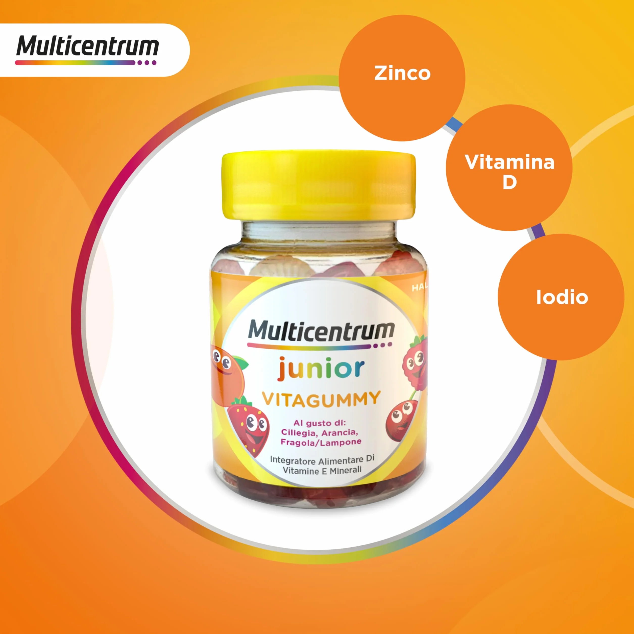Multicentrum Vitagummy Integratore Alimentare Vitamine Minerali Bambini 3+ Vitamina D Iodio Gusto Frutta Mista 60 Caramelle Gommose