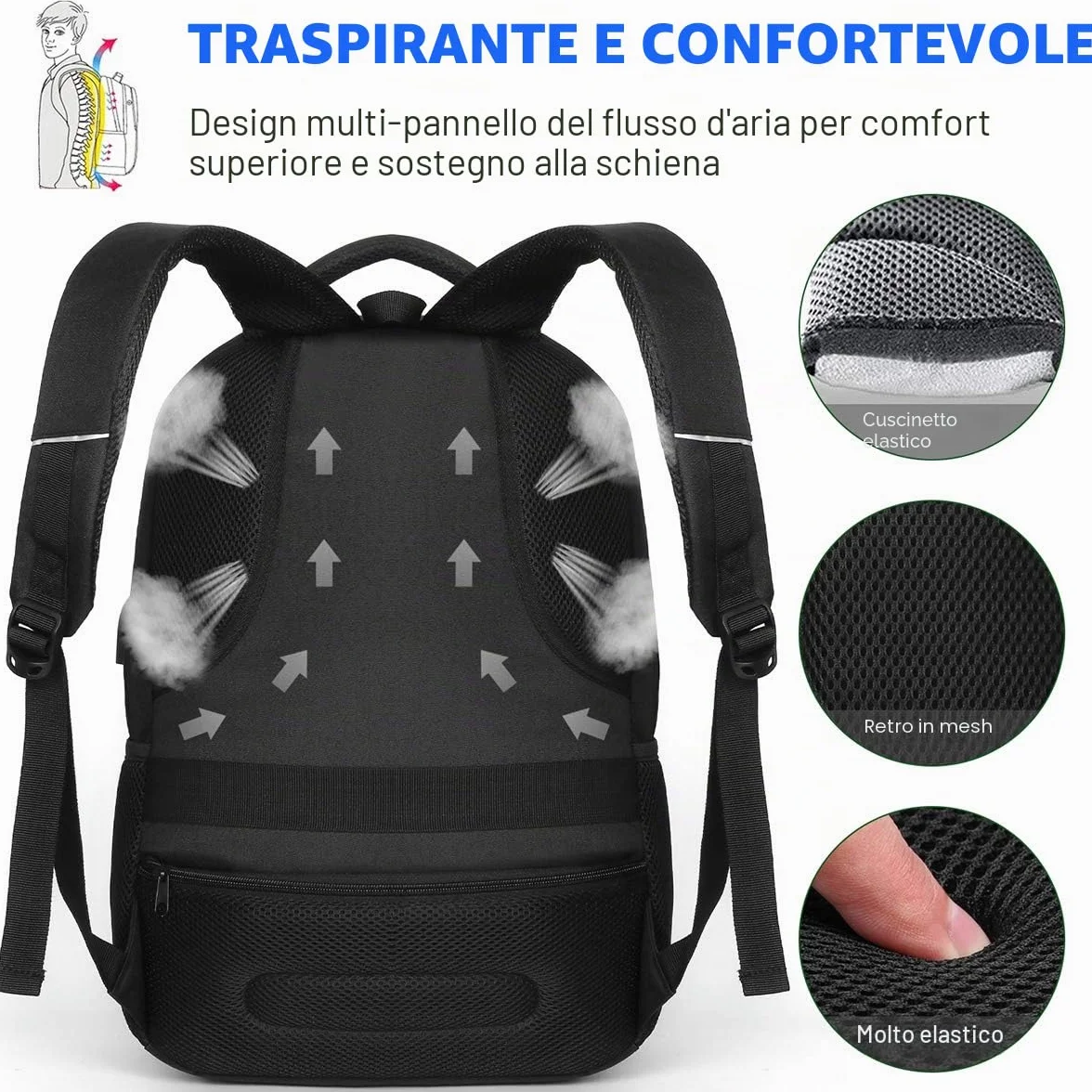 Zaino per scuola e laptop, per ragazzi, ragazze, adolescenti, uomini e donne, da giorno e per lavoro, zaino con USB