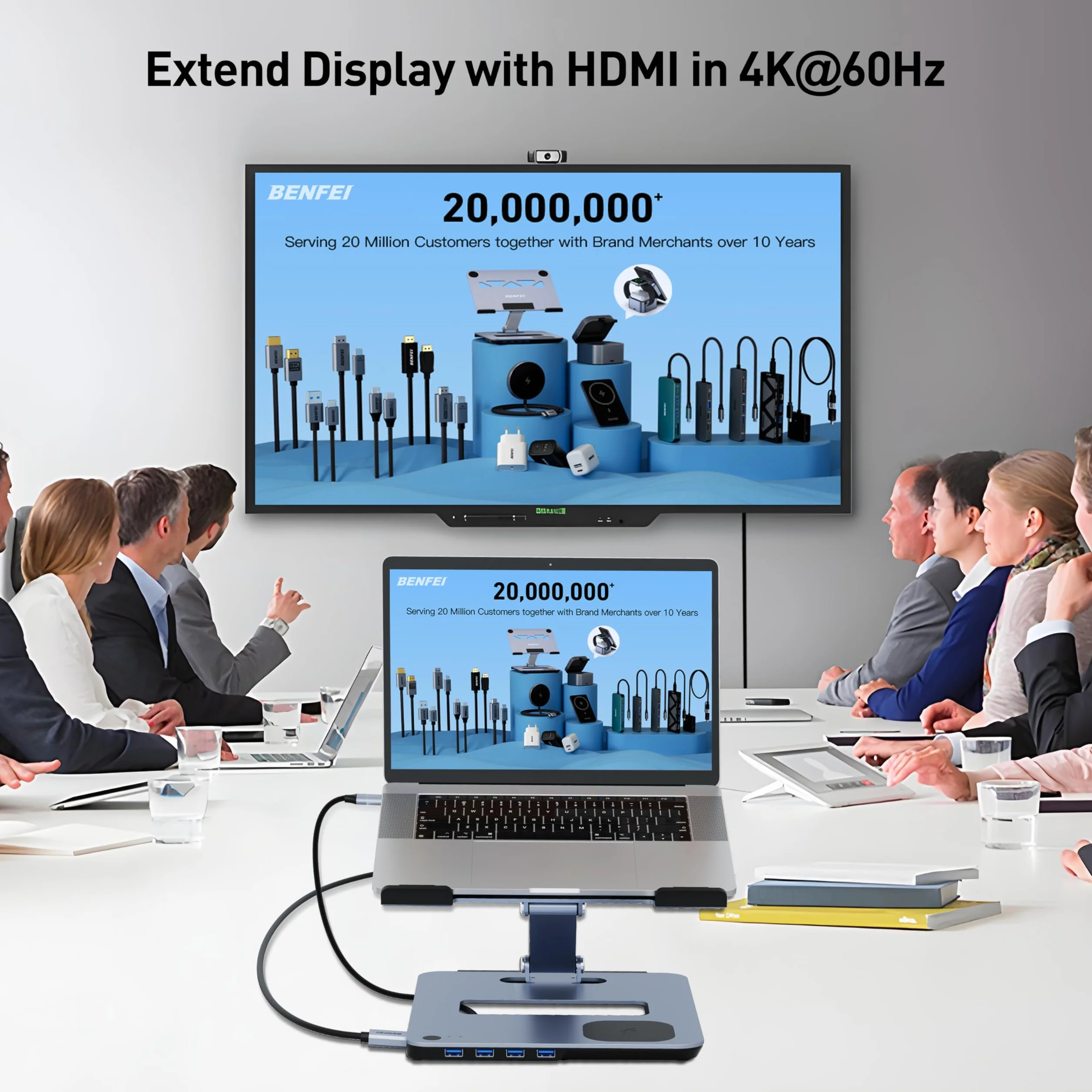 BENFEI Supporto per laptop con docking station USB C 6in1, caricatore wireless magnetico da 15 W, interruttore KVM USB 3.0, HDMI 4K@60Hz, 4*USB3.0, 100 PD W Compatibile con MacBook Pro/Air, iPad Pro