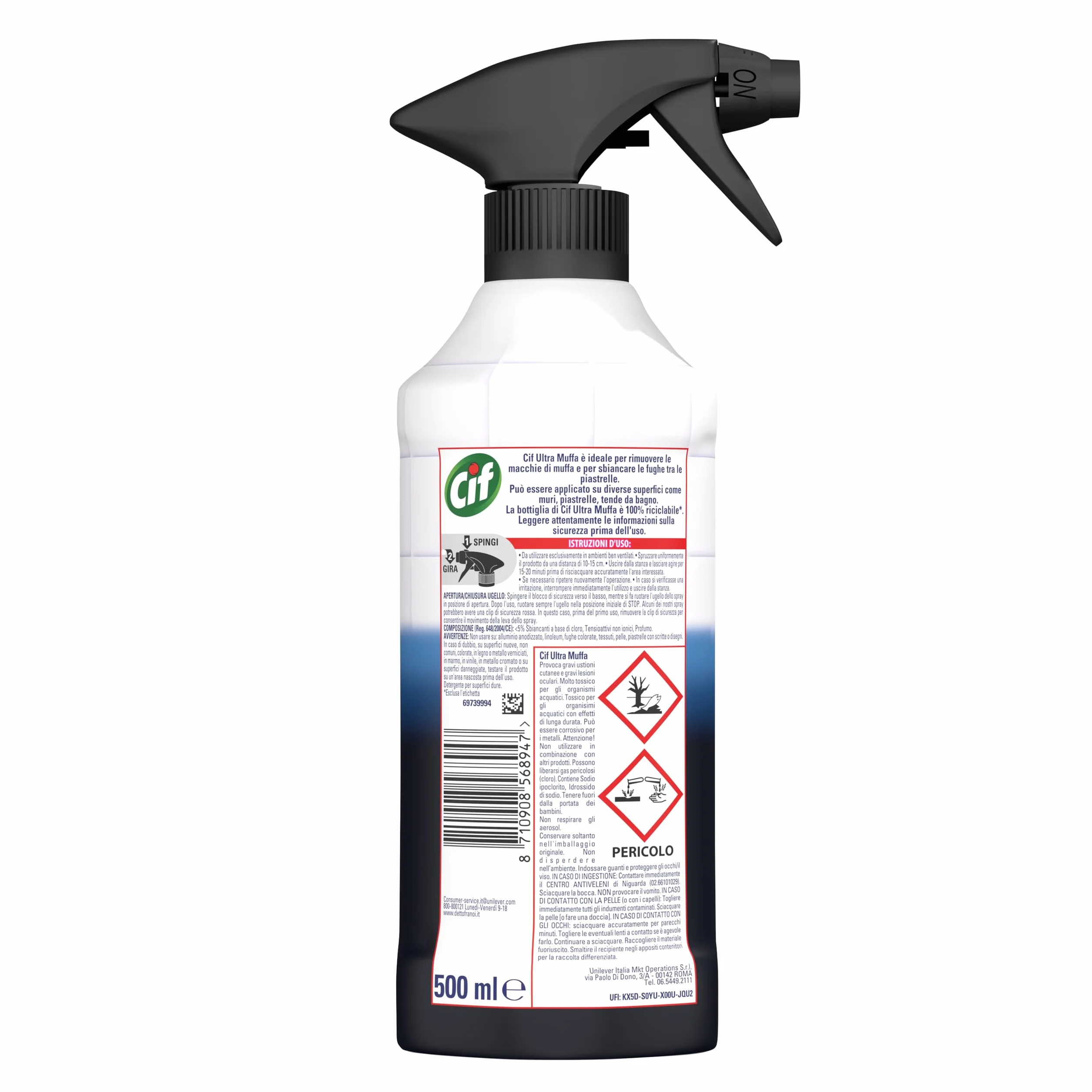 Cif Ultra Muffa Spray Antimuffa 500 ml Detergente per Muri Piastrelle Tende da Bagno