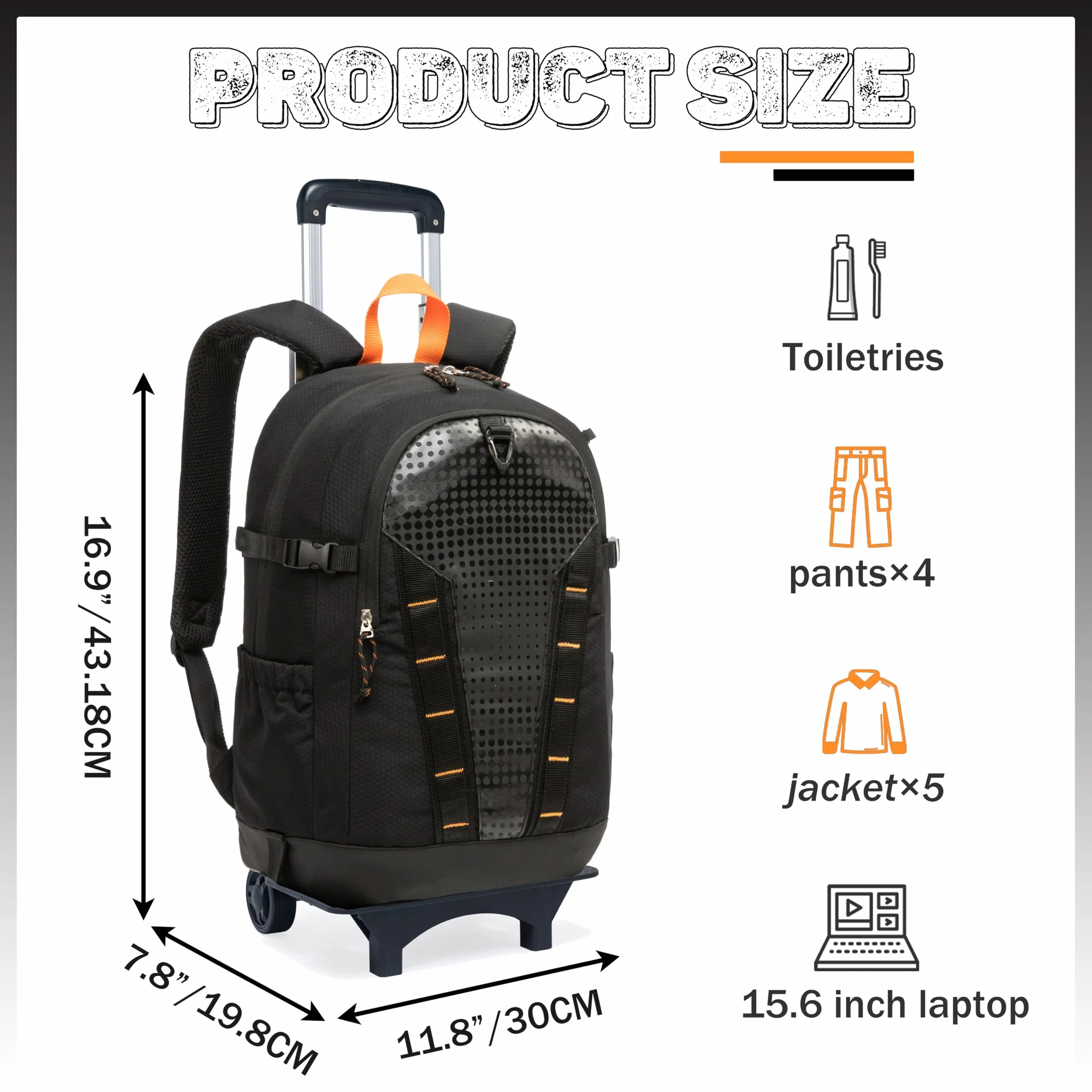 Zaino Trolley per PC Portatile con Ruote per Uomo