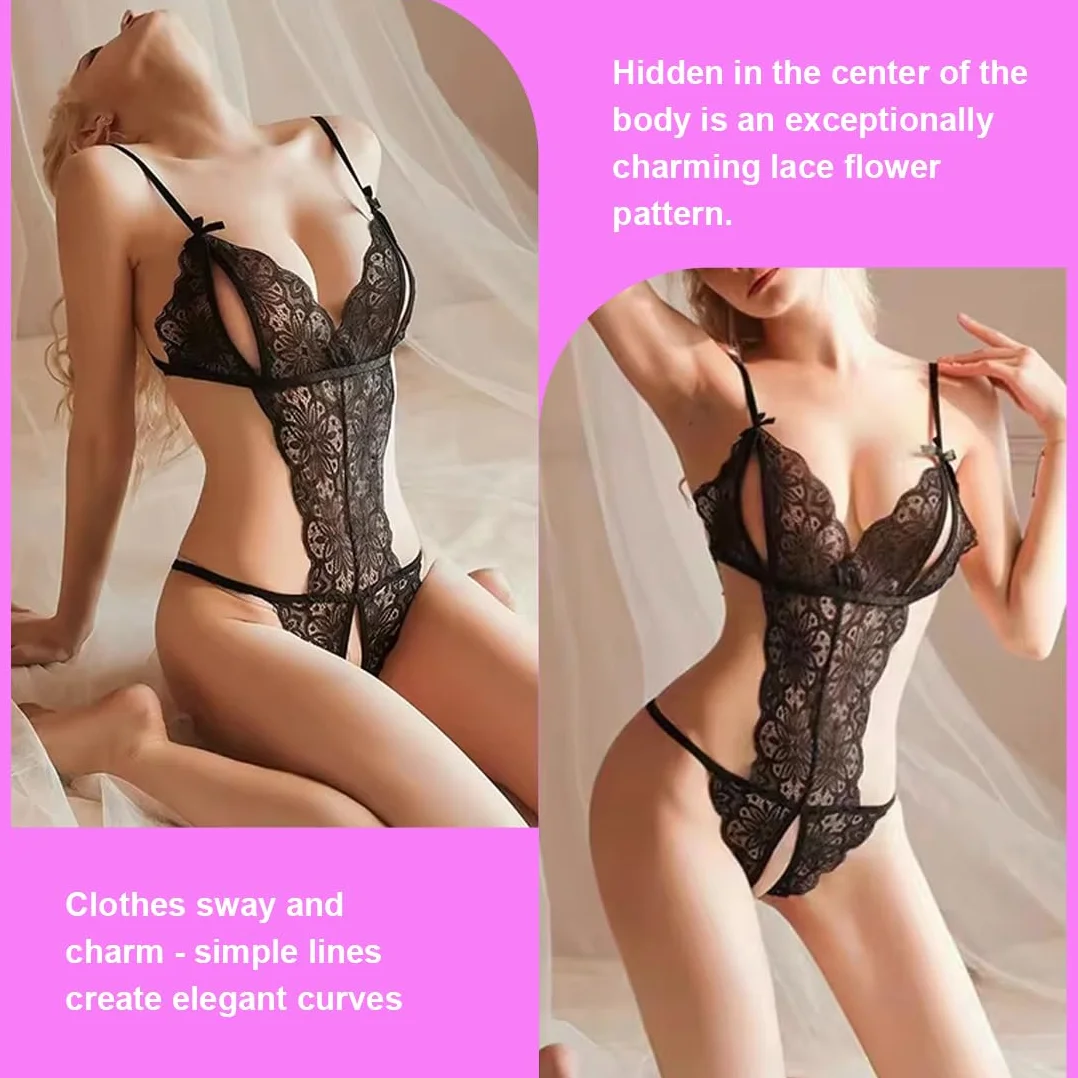 Completo intimo donna sexyhot Bow Hole Mutandine Reggiseno Regolabile Aperto Camicia Notte babydoll