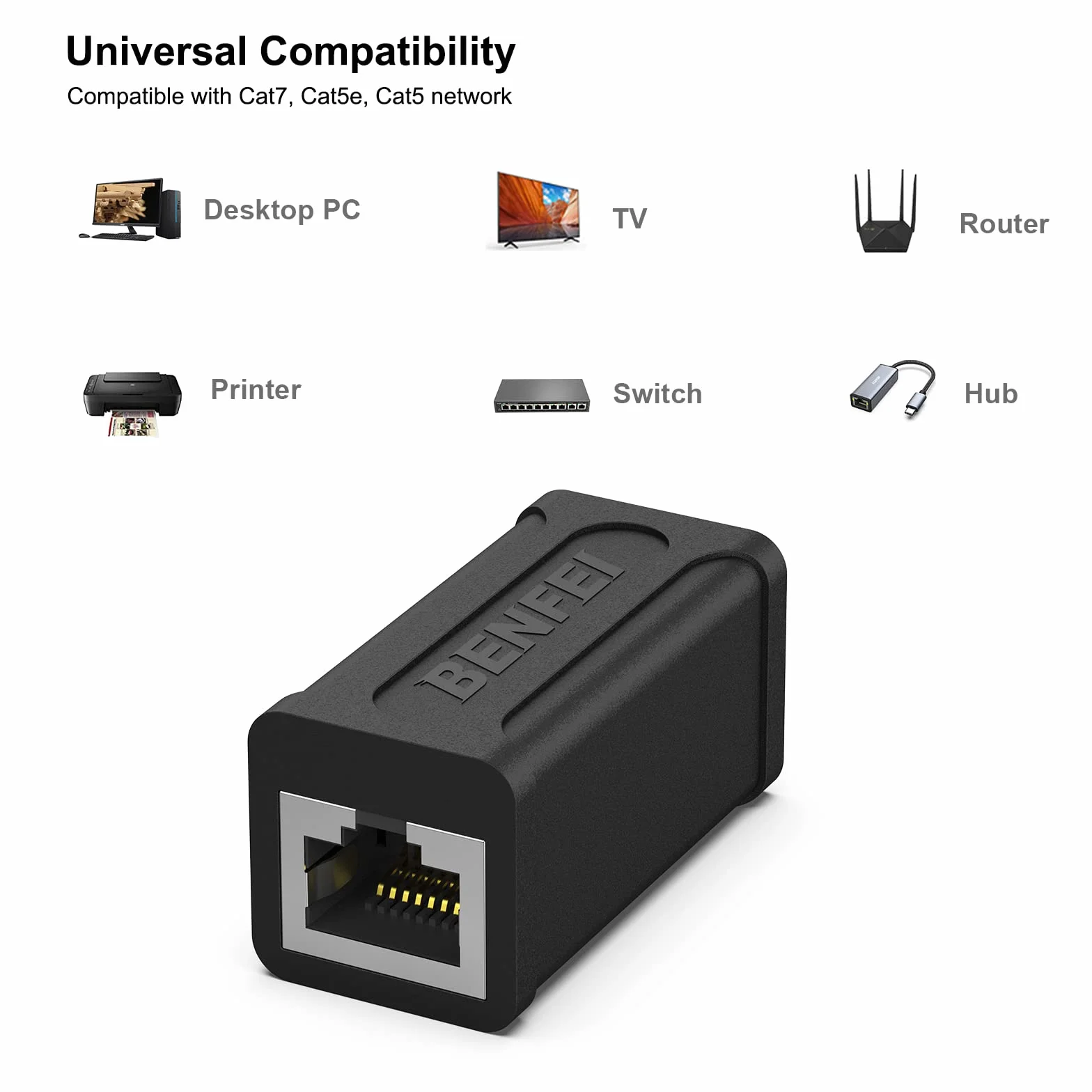 BENFEI Accoppiatore RJ45 in linea, confezione da 2 accoppiatori Ethernet Cat7 Cat6 Cat5e femmina a femmina