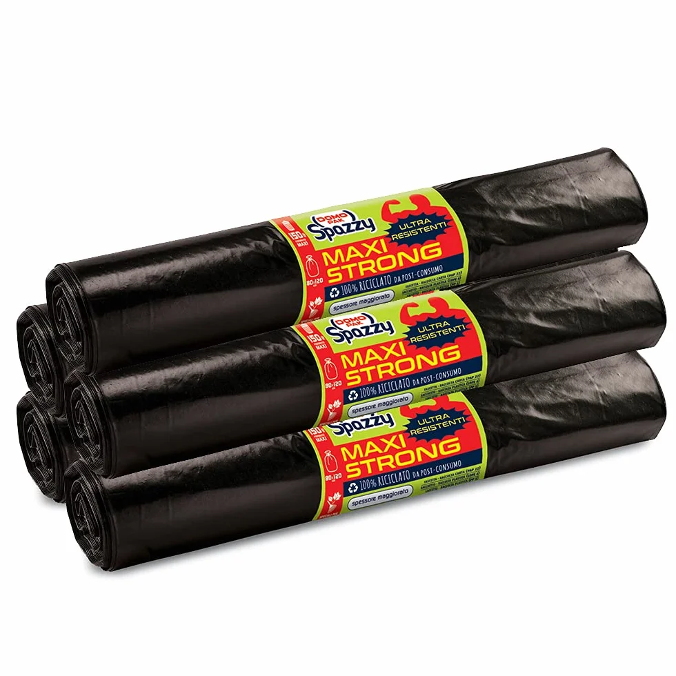 Domopak Spazzy Sacchi Nettezza Maxi Strong Condominiale 150 Lt Nero 5 Confezioni da 10 Pezzi