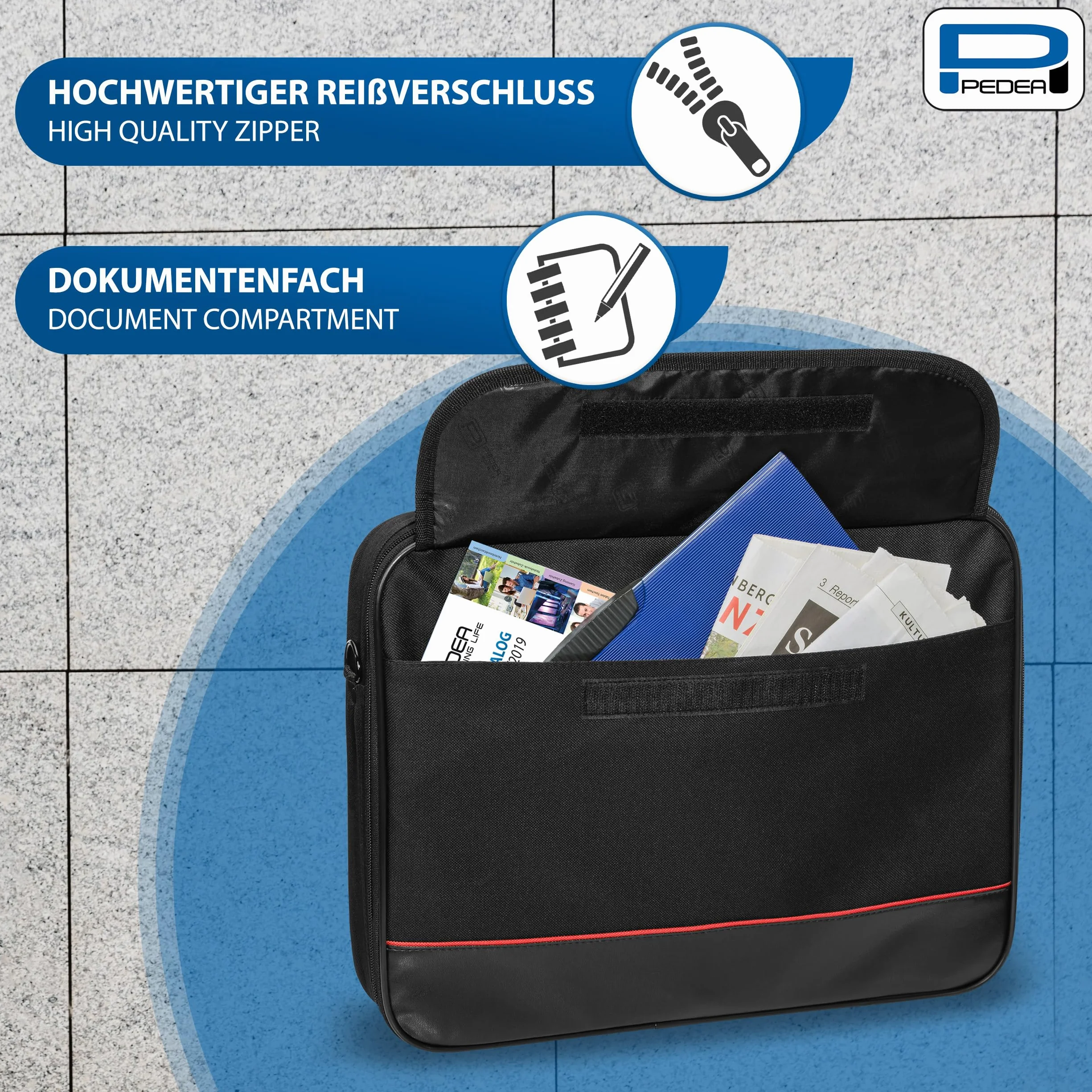 PEDEA - Borsa per Laptop *Trendline* Borsa per Notebook Fino a 18,4 Pollici - Borsa a Tracolla per Computer Portatile - Custodia per Laptop Nera - Borsa da Computer Uomo e Donna