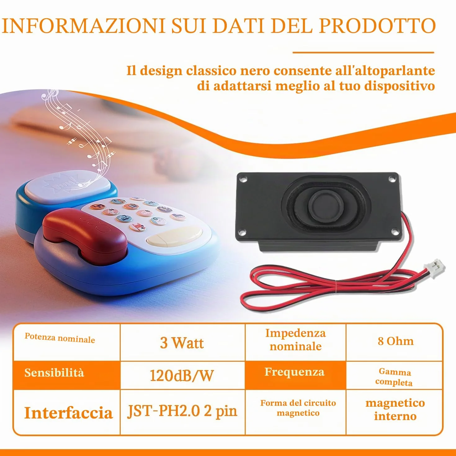 Altoparlante 3W 8 Ohm JST-PH2.0 per Arduino Progetti elettronici 4 Pezzi