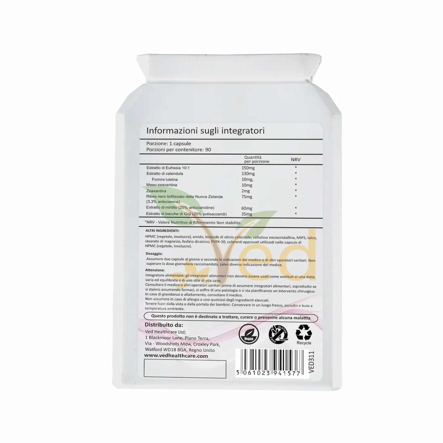 VED Eye Complex 90 capsule vegane con Luteina, Zeaxantina e antiossidanti