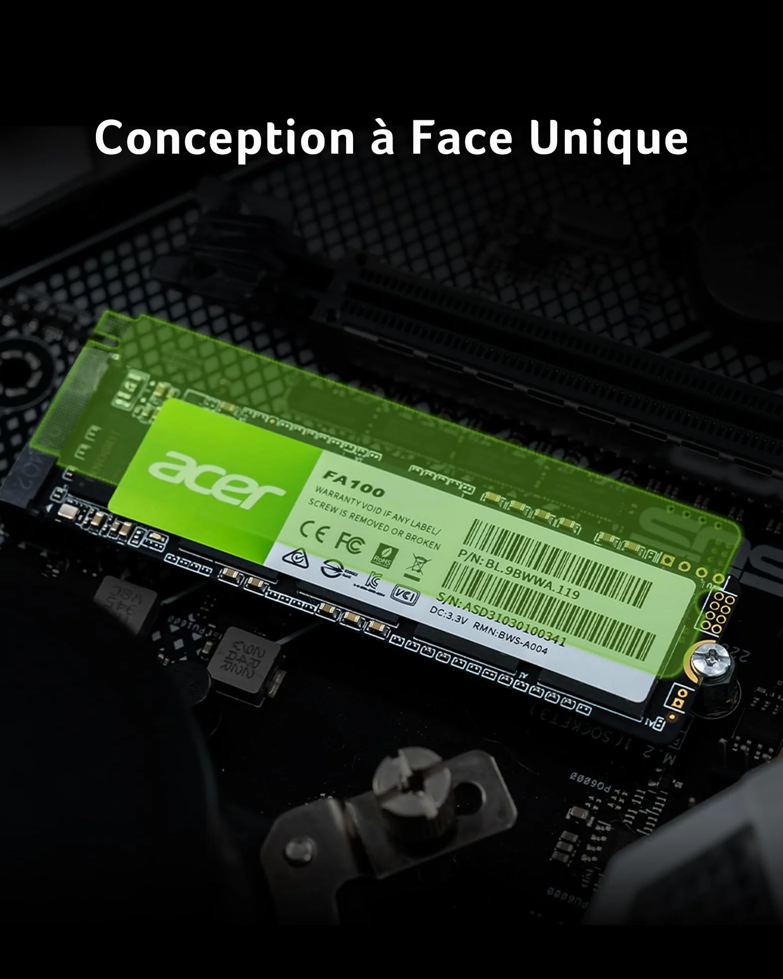Acer FA100 SSD PCIe 3.0 NVMe 1 TB: Velocità di lettura fino a 3300 MB/s, disco interno Gen3x4 M.2 2280 con HMB e SLC - SSD per laptop/desktop e giochi.