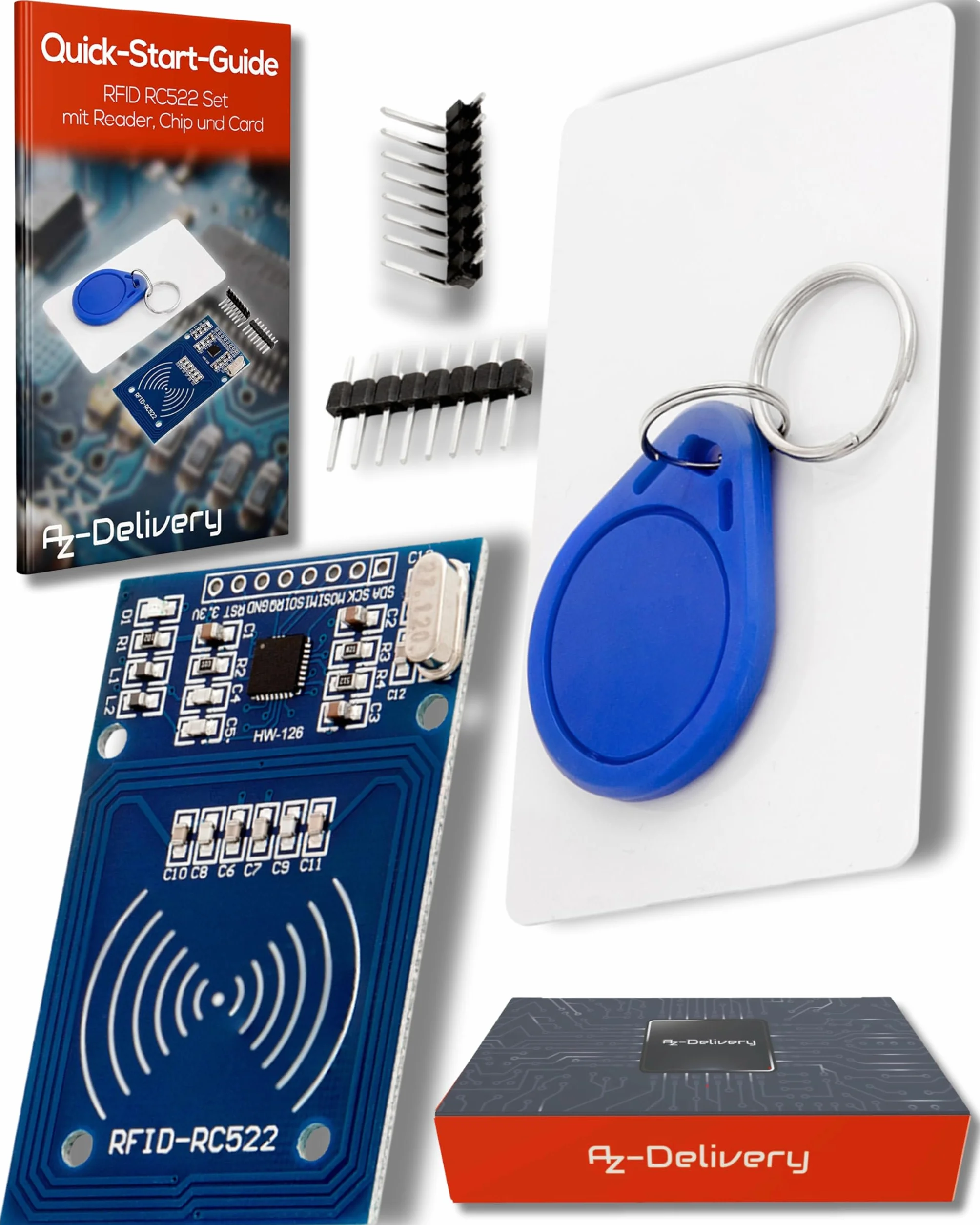AZDelivery Kit RFID RC522 13,56MHz con Reader, Chip e Scheda compatibile con Arduino e Raspberry Pi incluso un E-Book!