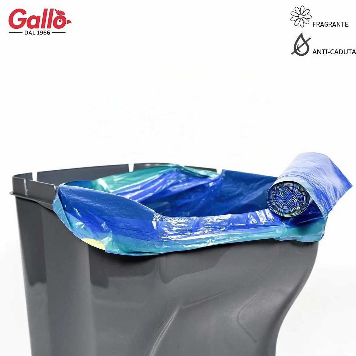Gallo 90 Sacchi per Pattumiera 55x65cm 40 Litri Blu Maniglie Tira e Chiudi