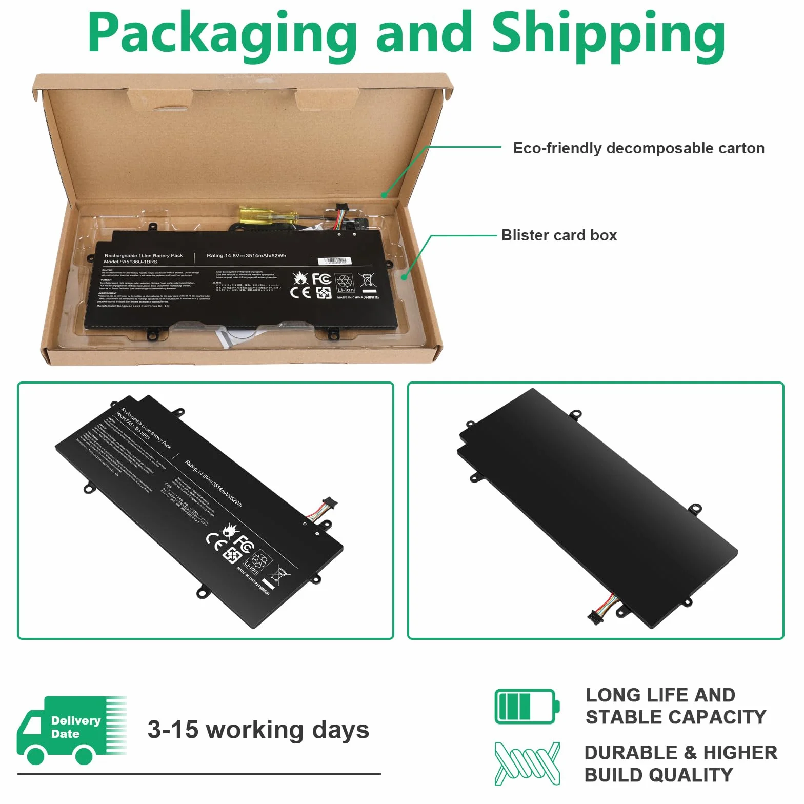 ASUNCELL 14.8V/52Wh PA5136U-1BRS Batteria del computer portatile per Toshiba Portege Z30 Z30-A Z30-B Series Z30-A1301 Z30-AK01S Z30-AK03S Z30-AK04S Z30-AK06S Z30-AK12S Z30-AK22S Z30-AK31S Z30-AK32S