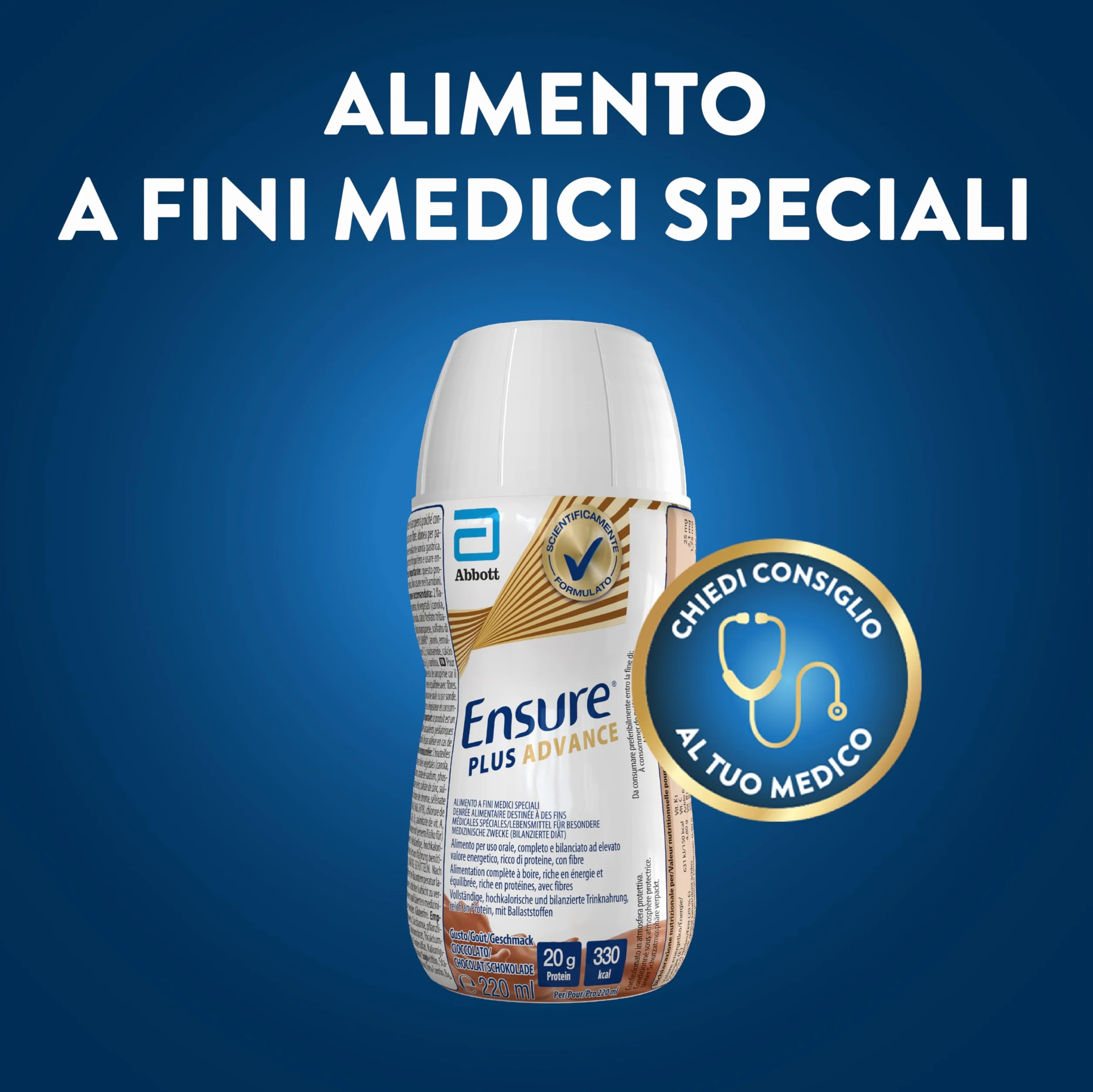 Ensure Plus Advance Supplemento Nutrizionale Ipercalorico Iperproteico 4x220ml Gusto Cioccolato