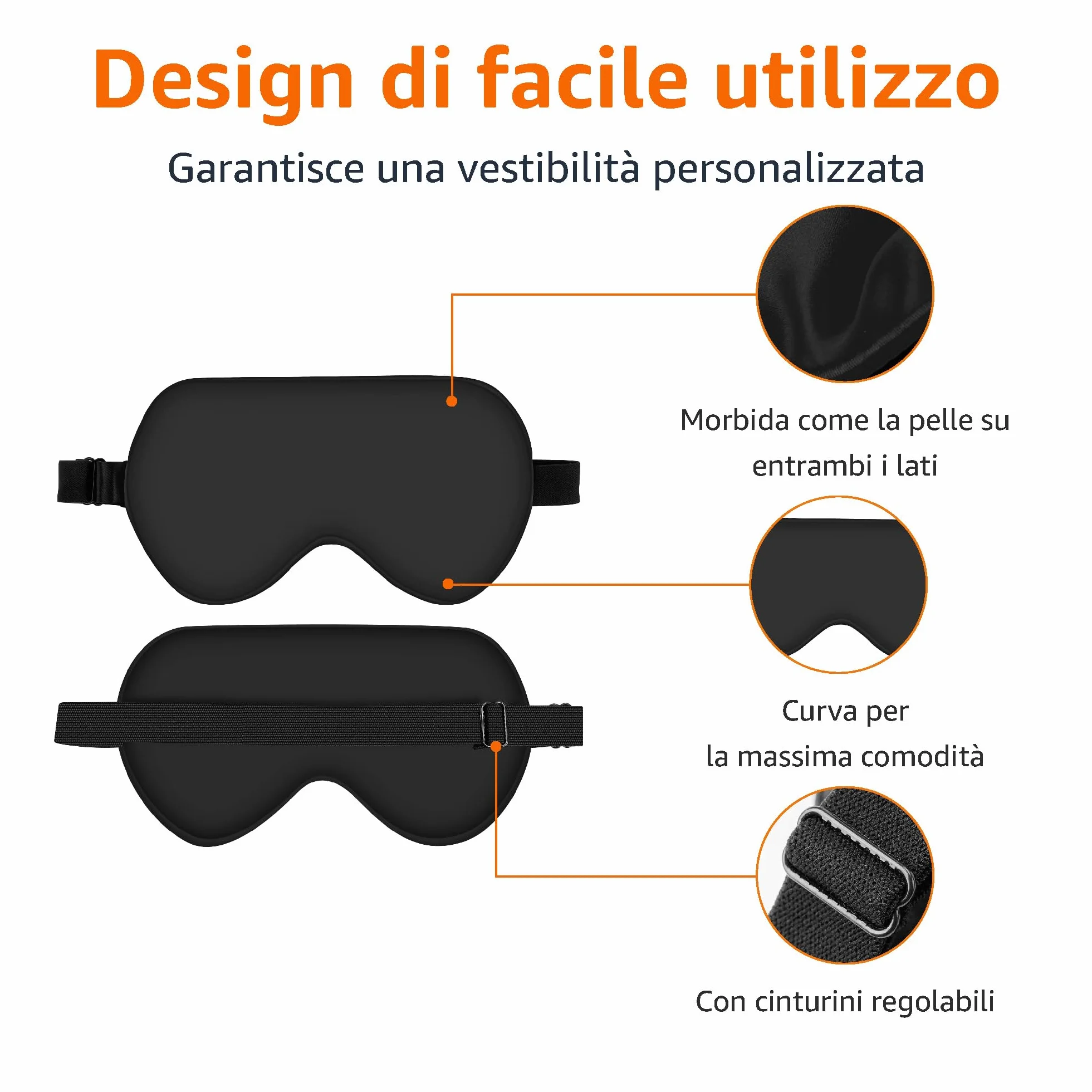 Amazon Basics Mascherina sagomata per dormire in vera seta di gelso naturale, 21.5 x 11.2 cm, Nero