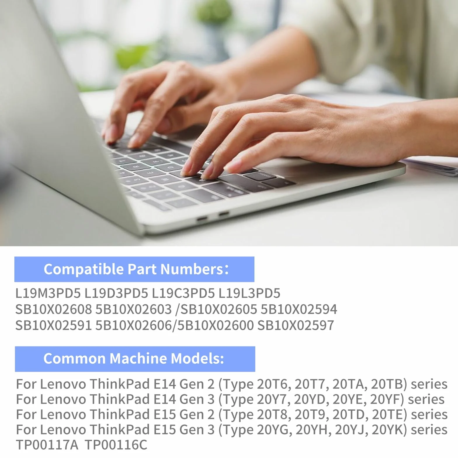 L19M3PD5 L19D3PD5 L19C3PD5 L19L3PD5 Batteria per Lenovo ThinkPad E14 E15 Gen 2/ Gen 3 SB10X02608 5B10X02603 SB10X02605 5B10X02594 5B10X02600 5B10X02606 11.1V 4120mAh/45WH