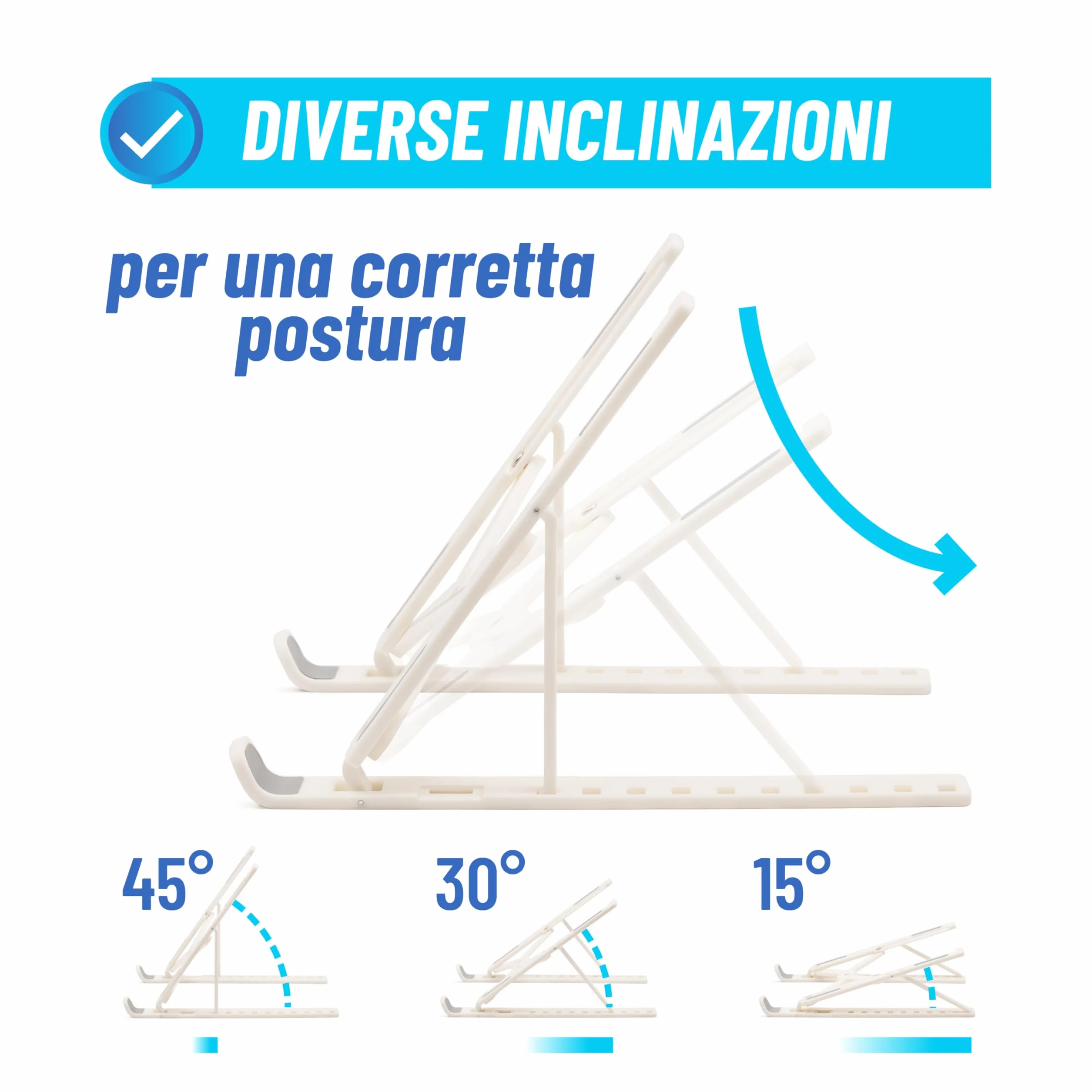 Supporto Pc Portatile, Gommini Antiscivoli, Supporto Tablet Con 10 Livelli Di Altezza, Piccolo E Pratico, Ventilazione e Dissipazione del Calore, Bianco