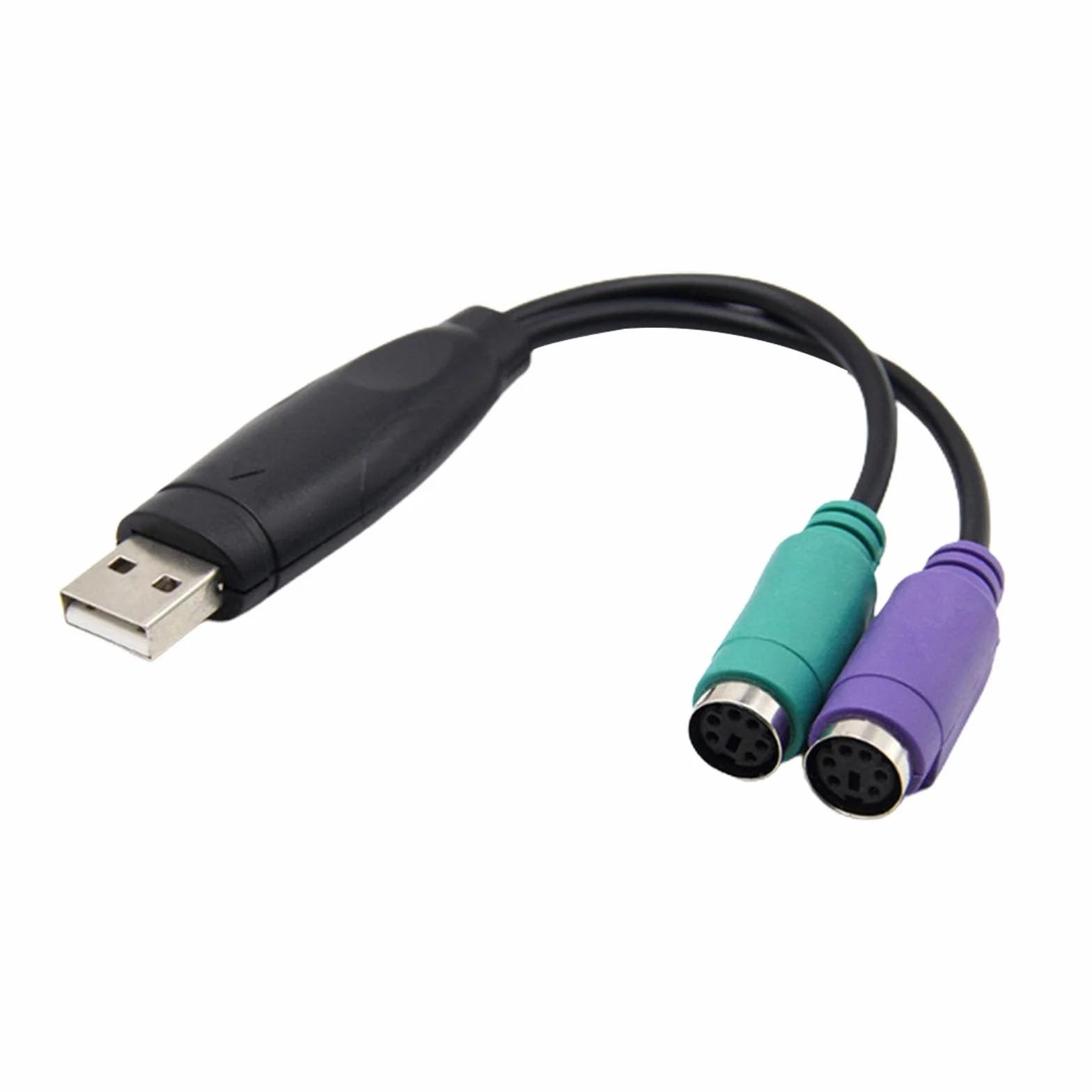 Adattatore da USB a PS/2, convertitore da PS/2 a USB, adattatore mouse per tastiera per PC, laptop, supporta commutazione KVM, Plug and Play, cavo da 15 cm, nero