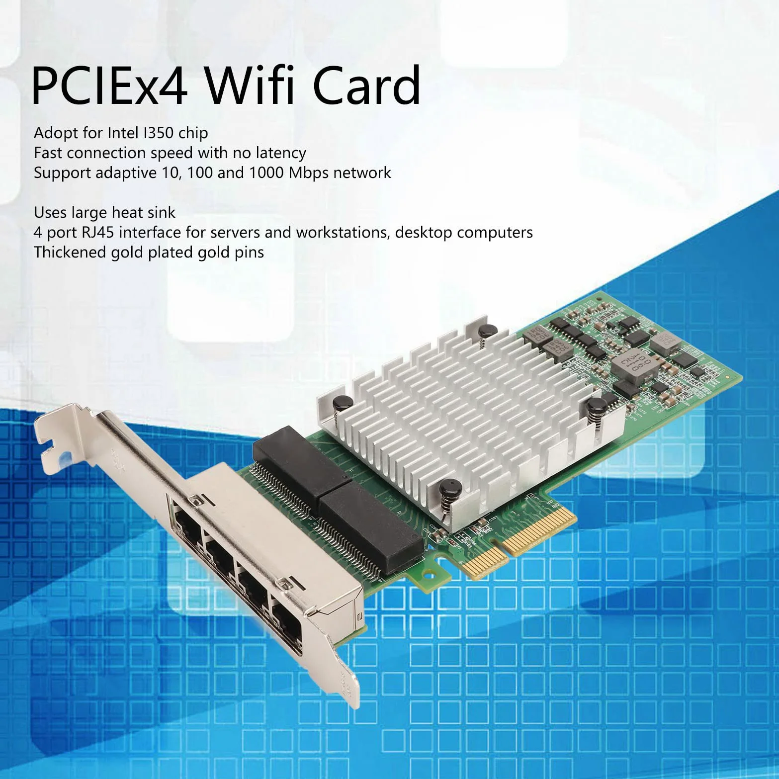 Scheda di Rete per Computer Desktop, Scheda WiFi PCIEx4 4 Porte Gigabit per Chip I350, Grande Dissipatore di Calore Scheda Ethernet Interfaccia RJ45 per Computer Desktop