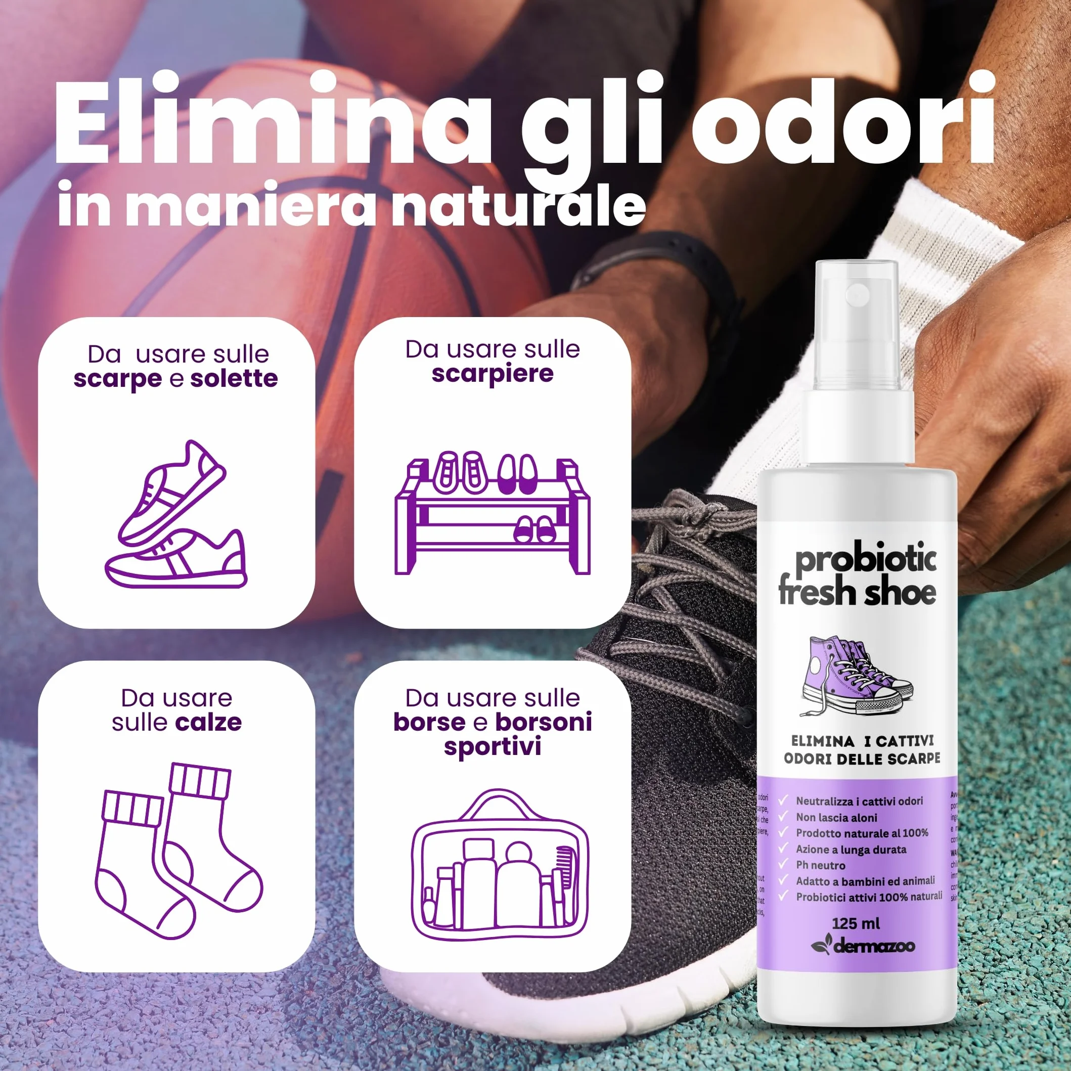 Dermazoo Probiotic Fresh Shoe Deodorant 125 ml - Deodorante per Scarpe Elimina Odori Spray Antiodore Naturale