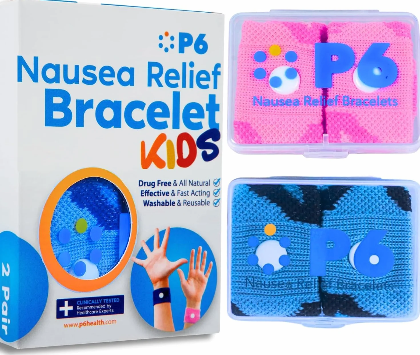 Fasce per mal di movimento bambini anti-nausea digitopressione Confezione da 2 Rosa Blu