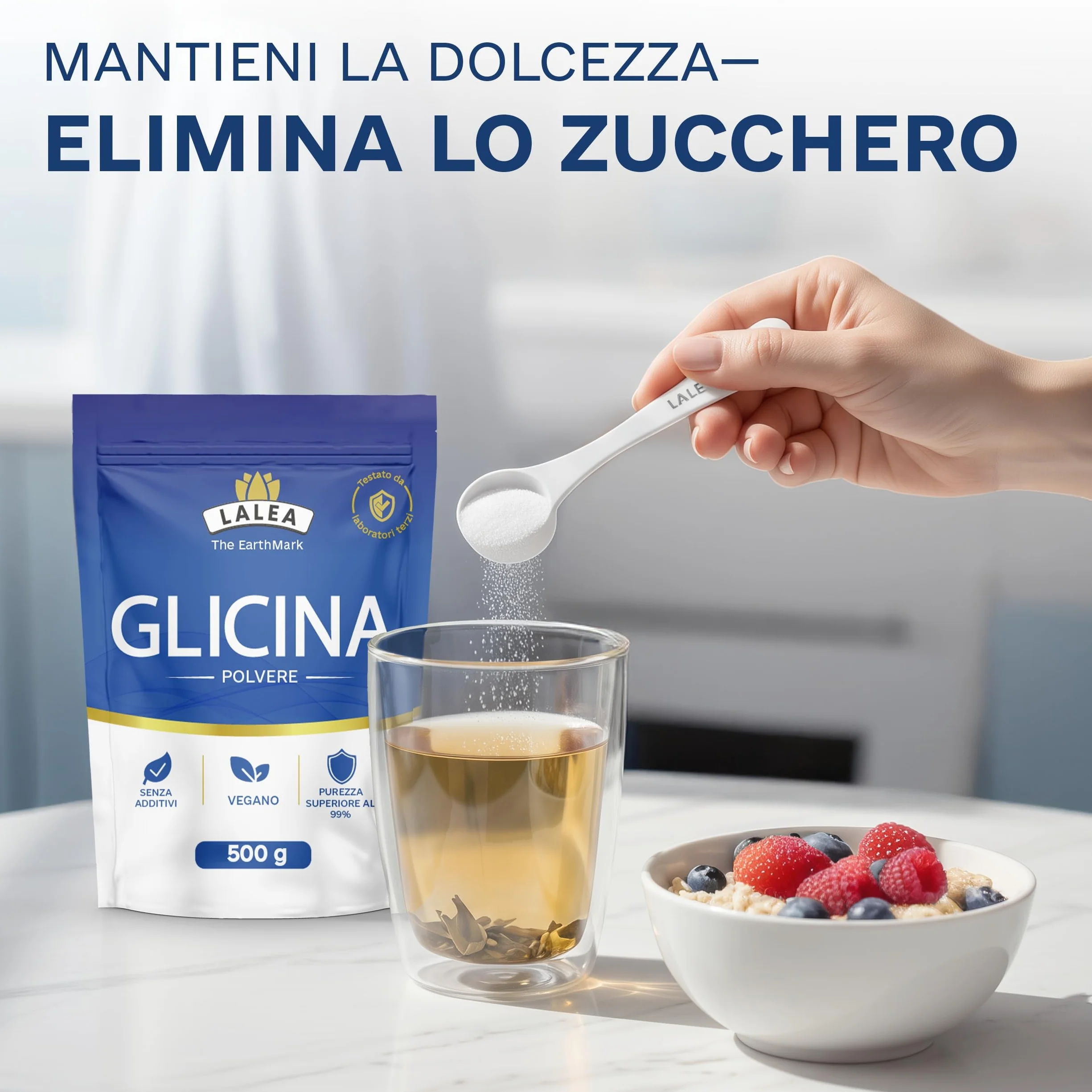 LALEA Glicina Polvere 500g – Amminoacido Glicina Pura al 100% – Componente del Collagene – Vegano, Senza Additivi – Supporta Sonno, Articolazioni e Pelle