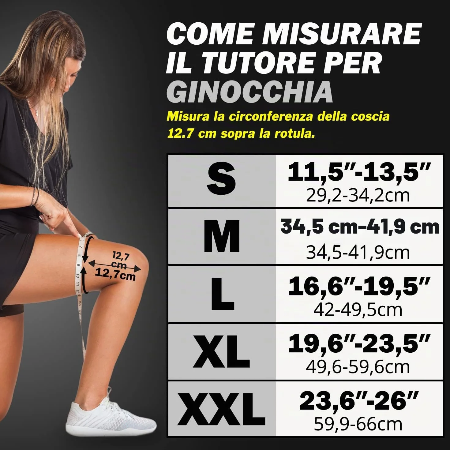 POWERLIX Ginocchiera Compressione Uomo Donna Artrite Dolore Legamenti Menisco Nero