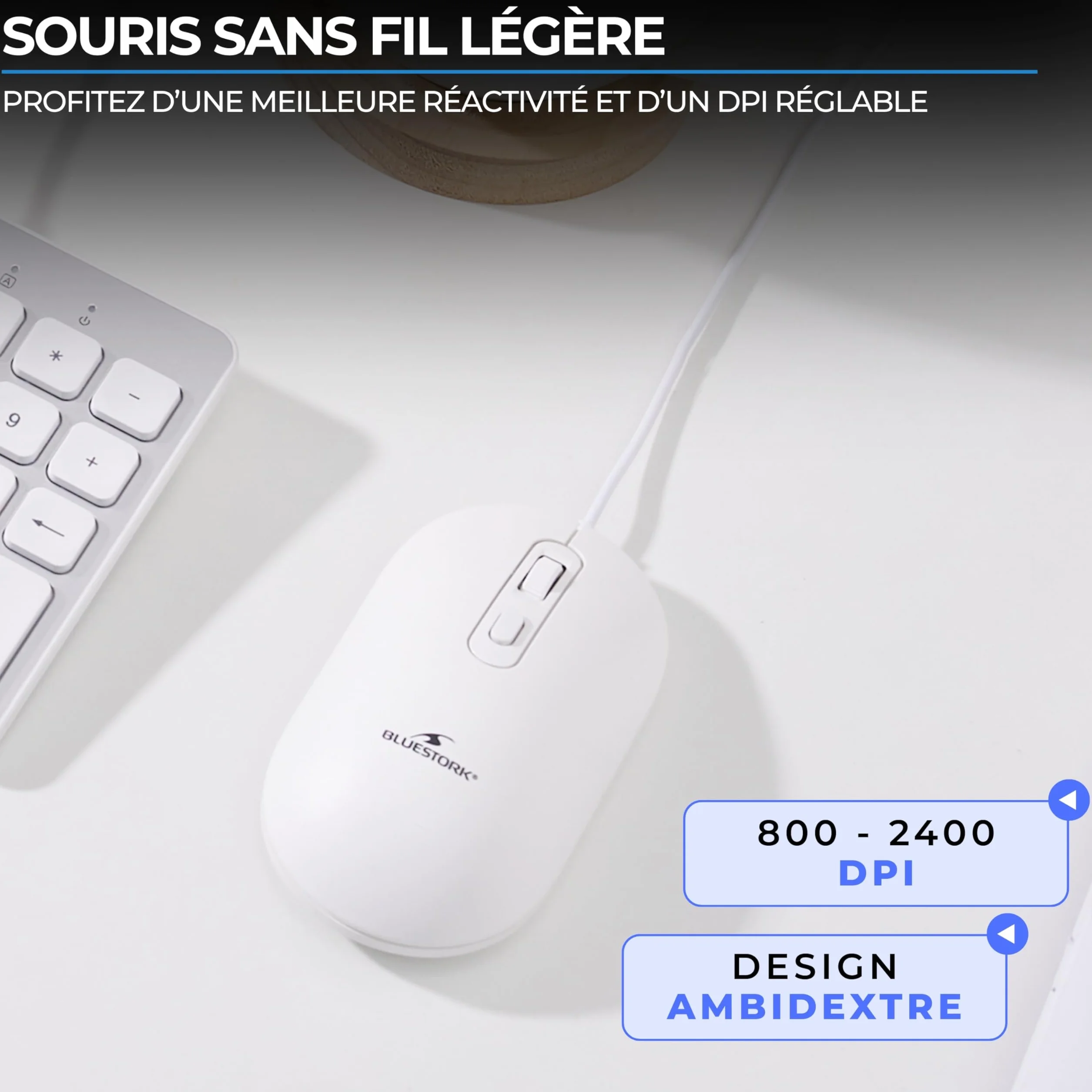 Combo tastiera e mouse cablati - BLUESTORK - KB Mac - Compatibile con Mac - Bianco